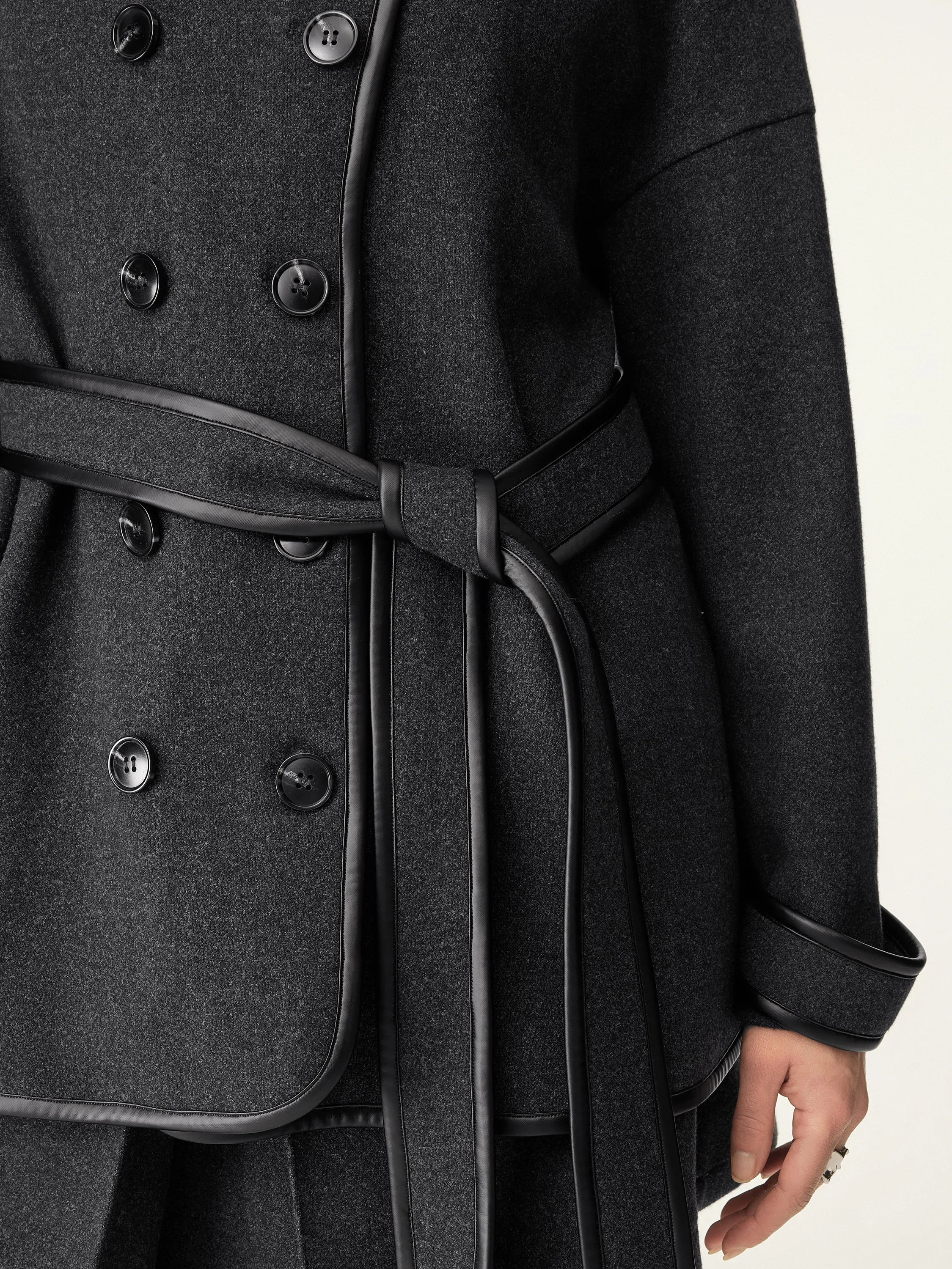 Eco-Leather Trimmed Coat With Belt sold by ogl move product image thumbnail 2