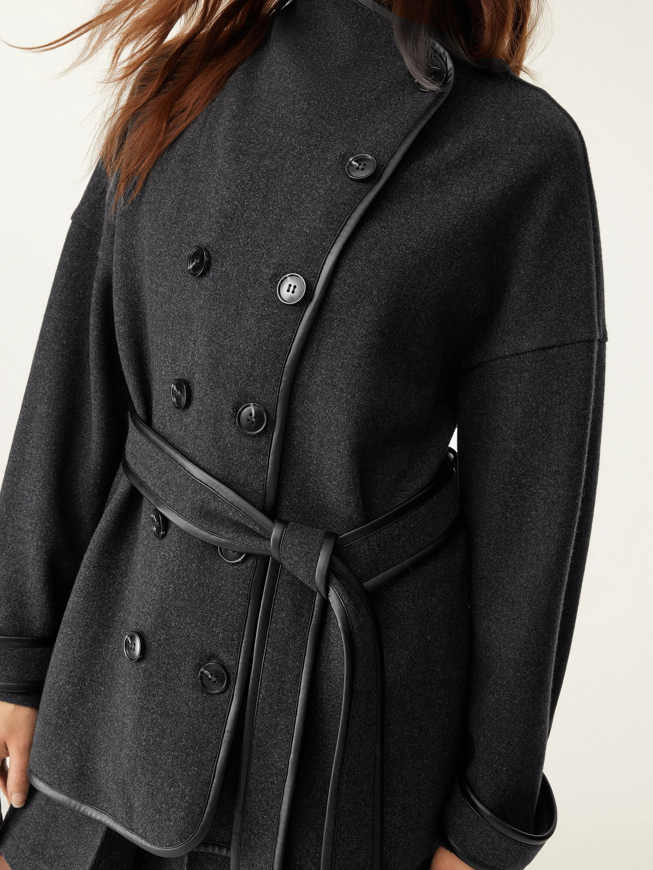 Eco-Leather Trimmed Coat With Belt sold by ogl move product image thumbnail 5