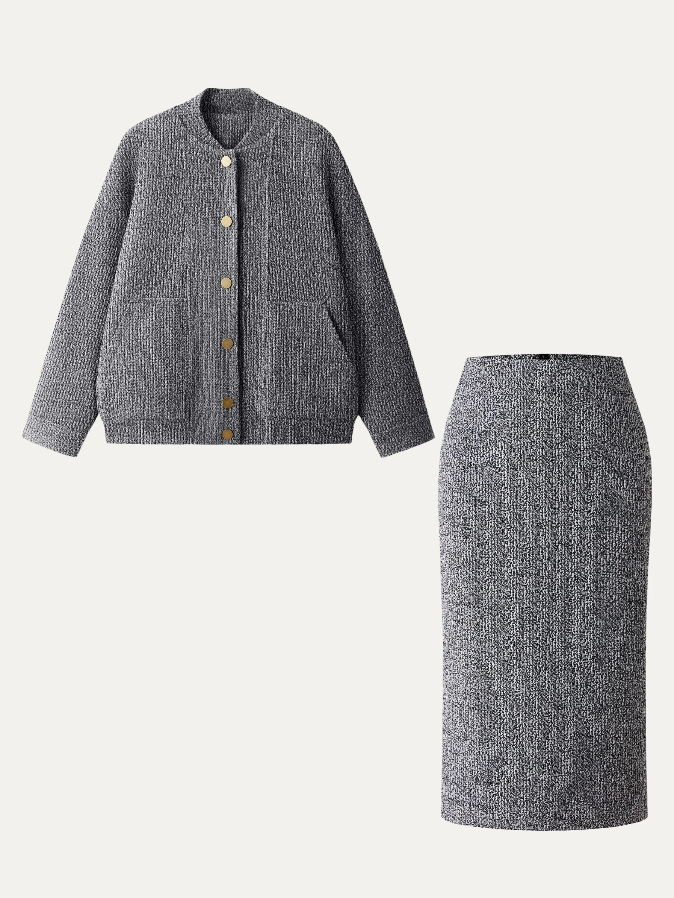 2Pcs Set Stand Collar Jacket & High Waisted Midi Skirt sold by ogl move product image thumbnail 4