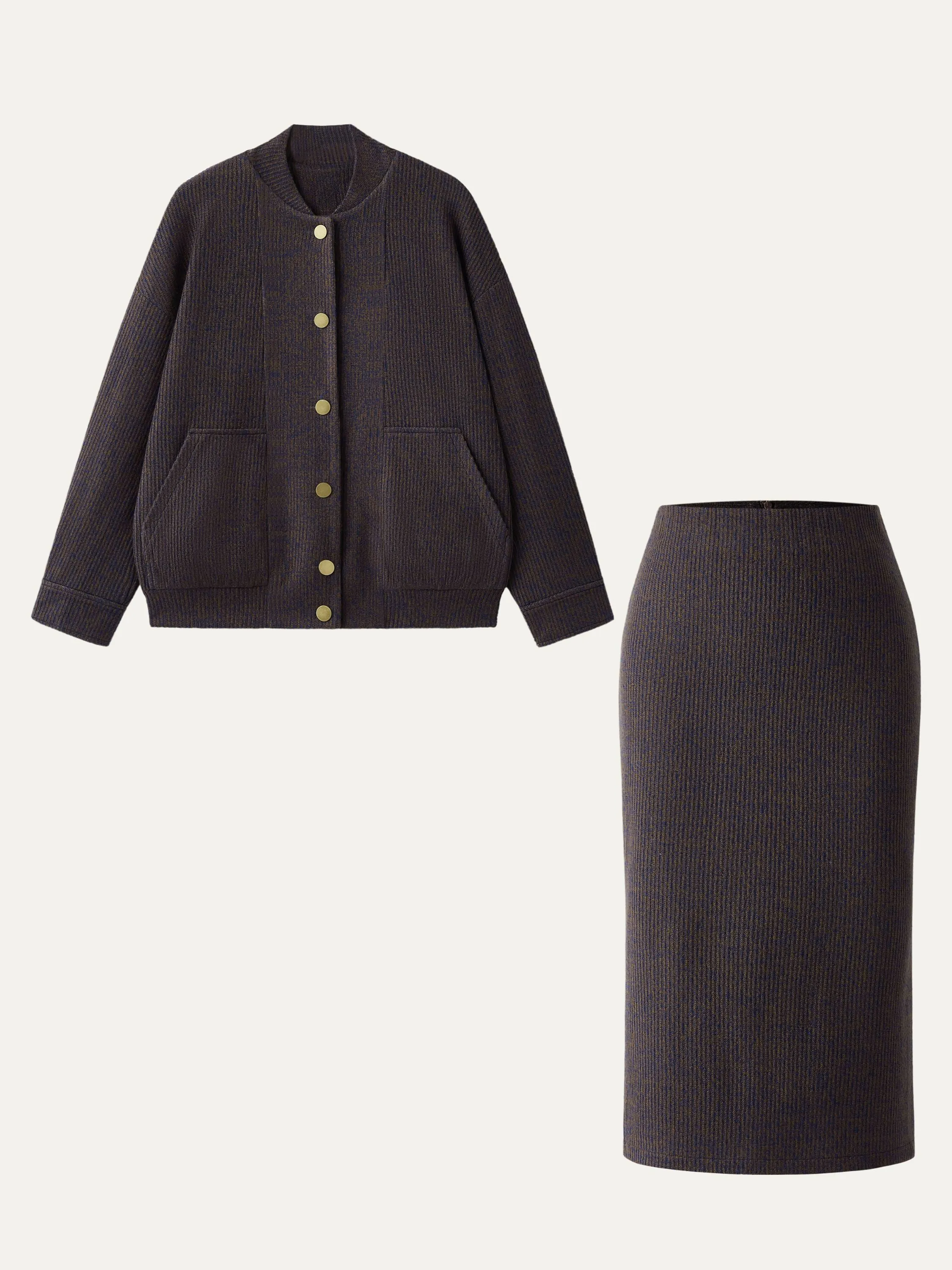 2Pcs Set Stand Collar Jacket & High Waisted Midi Skirt sold by ogl move product image thumbnail 5
