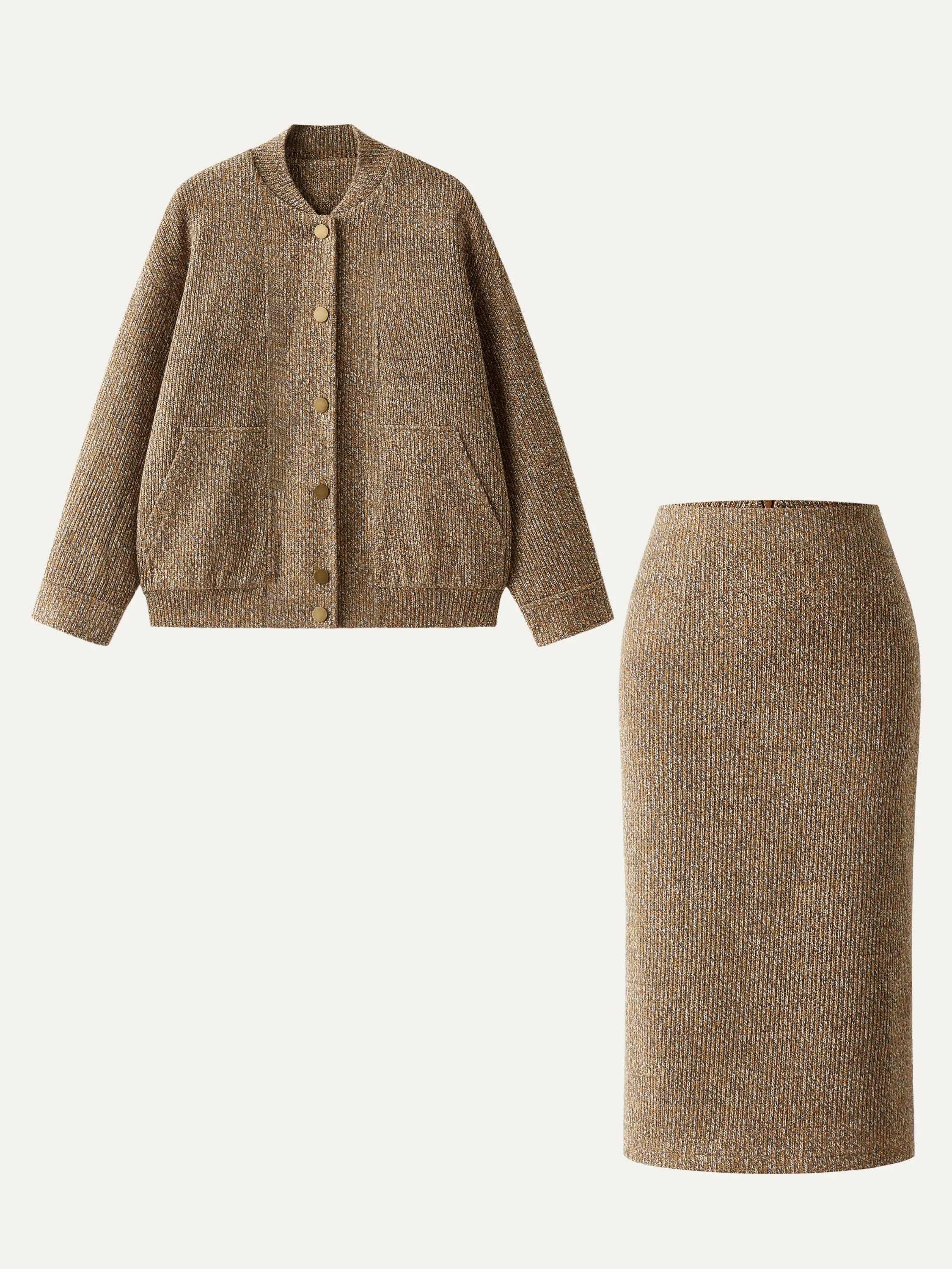 2Pcs Set Stand Collar Jacket & High Waisted Midi Skirt sold by ogl move product image thumbnail 2