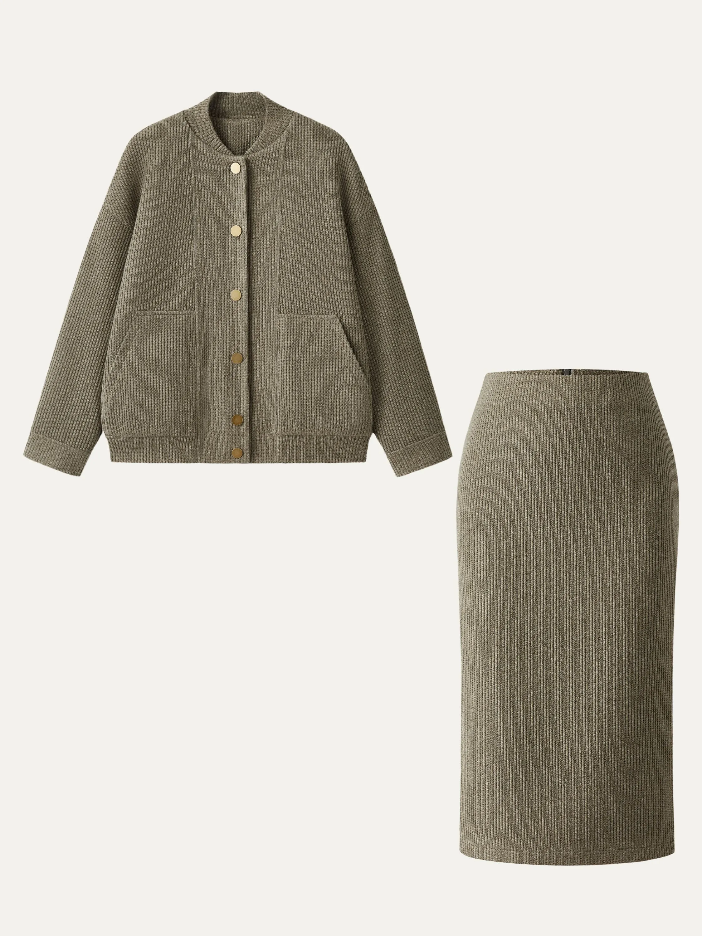 2Pcs Set Stand Collar Jacket & High Waisted Midi Skirt sold by ogl move product image thumbnail 3