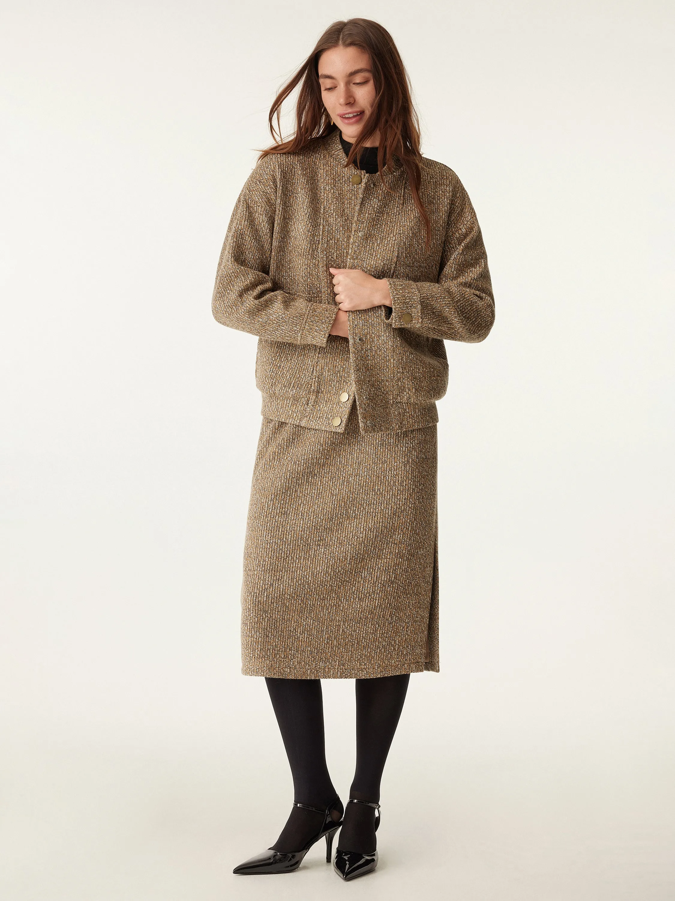 2Pcs Set Stand Collar Jacket & High Waisted Midi Skirt sold by ogl move