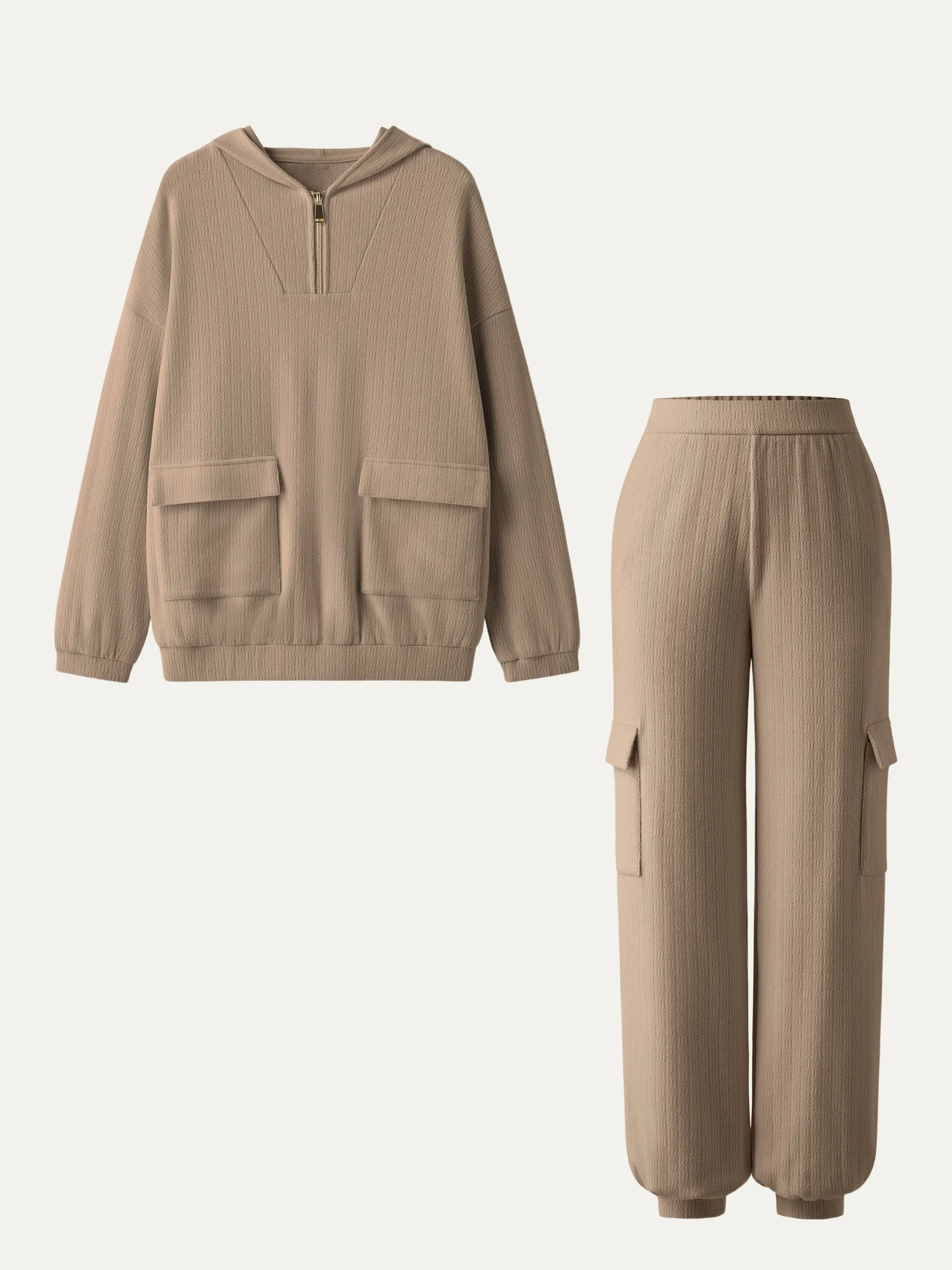 2Pcs Set Half Zip Oversize Hoodie & High Waisted Cargo Joggers sold by ogl move product image thumbnail 5