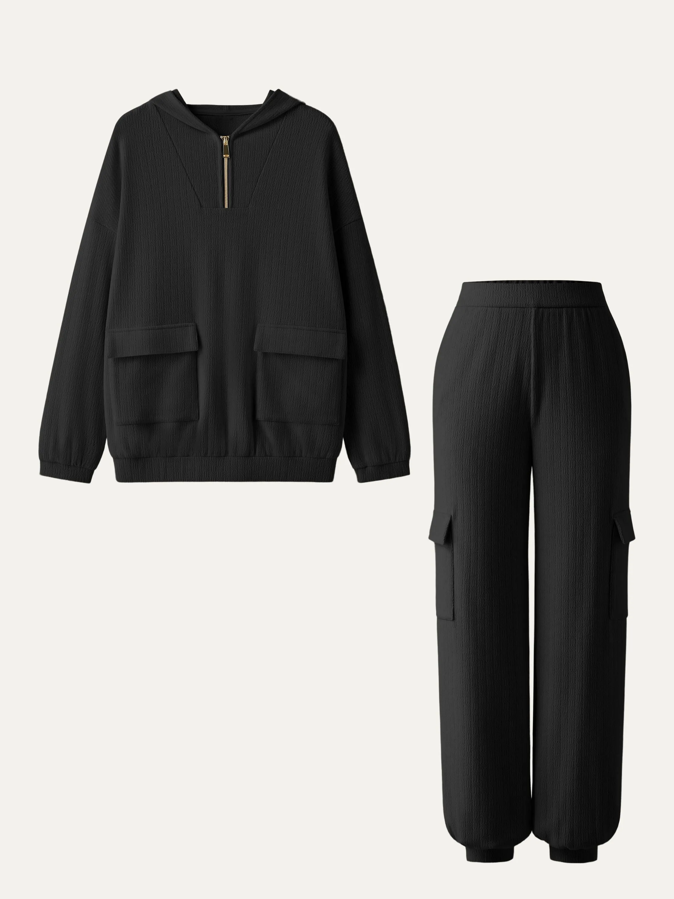 2Pcs Set Half Zip Oversize Hoodie & High Waisted Cargo Joggers sold by ogl move product image thumbnail 3