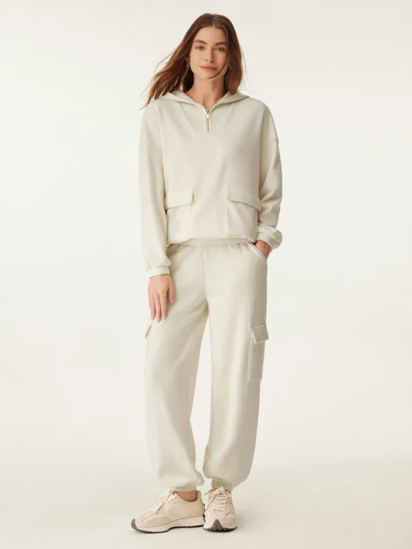 2Pcs Set Half Zip Oversize Hoodie & High Waisted Cargo Joggers sold by ogl move