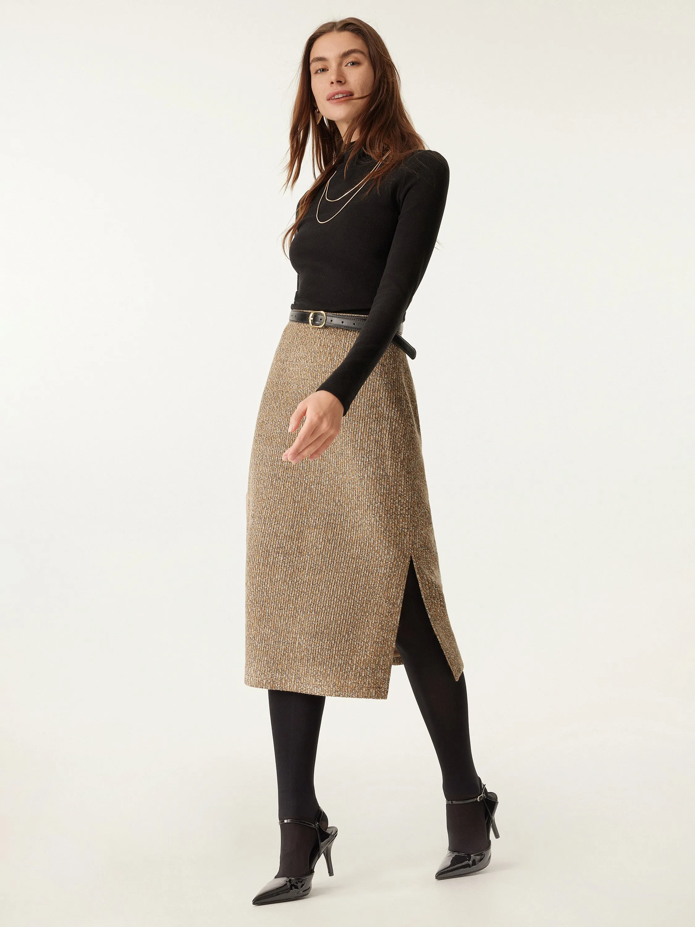 High Waisted Two Side Split Midi Skirt sold by ogl move