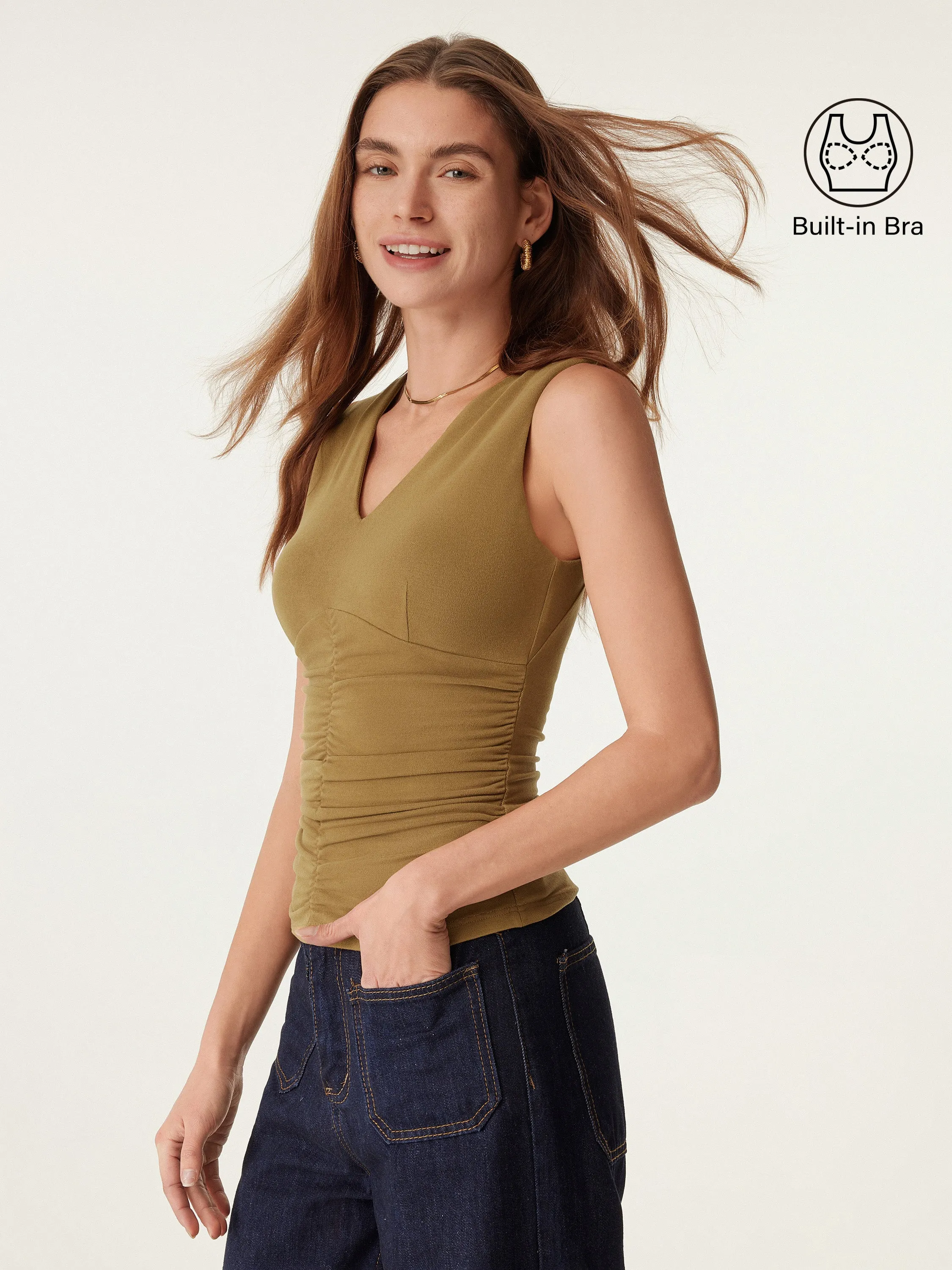 V Neck Ruched Brami Tank Top sold by ogl move