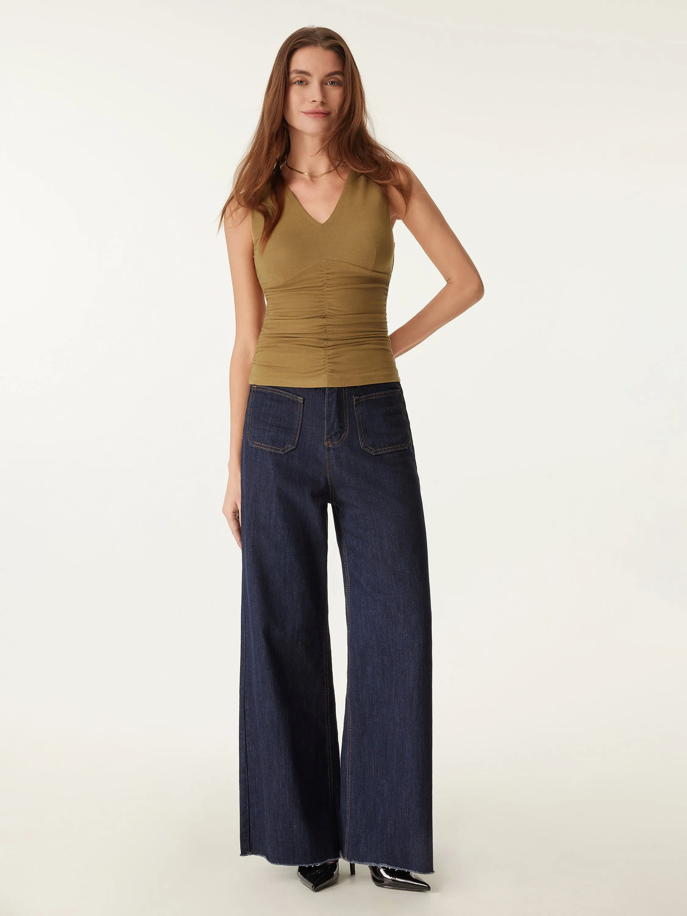 V Neck Ruched Brami Tank Top sold by ogl move product image thumbnail 3