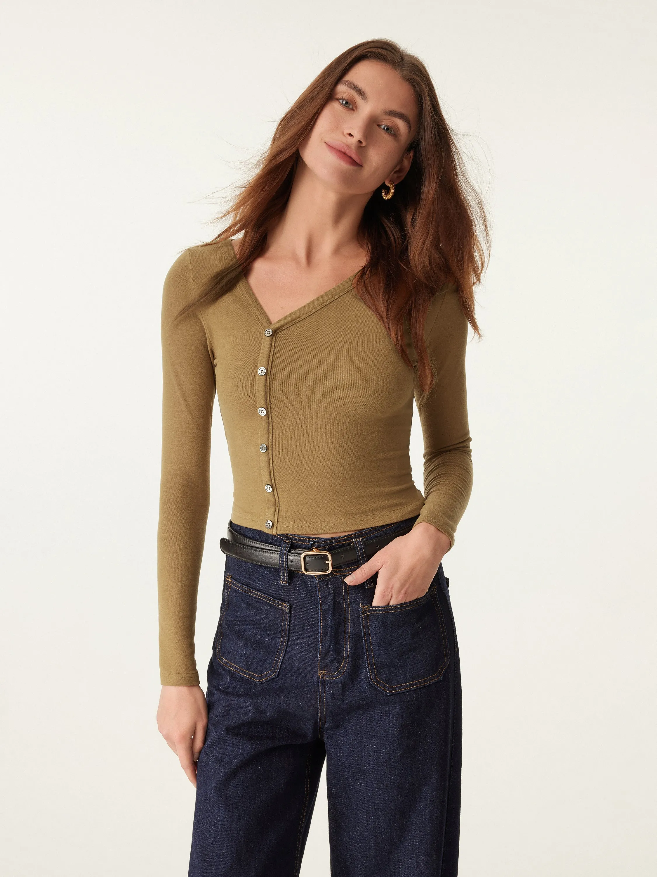 Asymmetry Neck Button Cropped Top sold by ogl move product image thumbnail 2