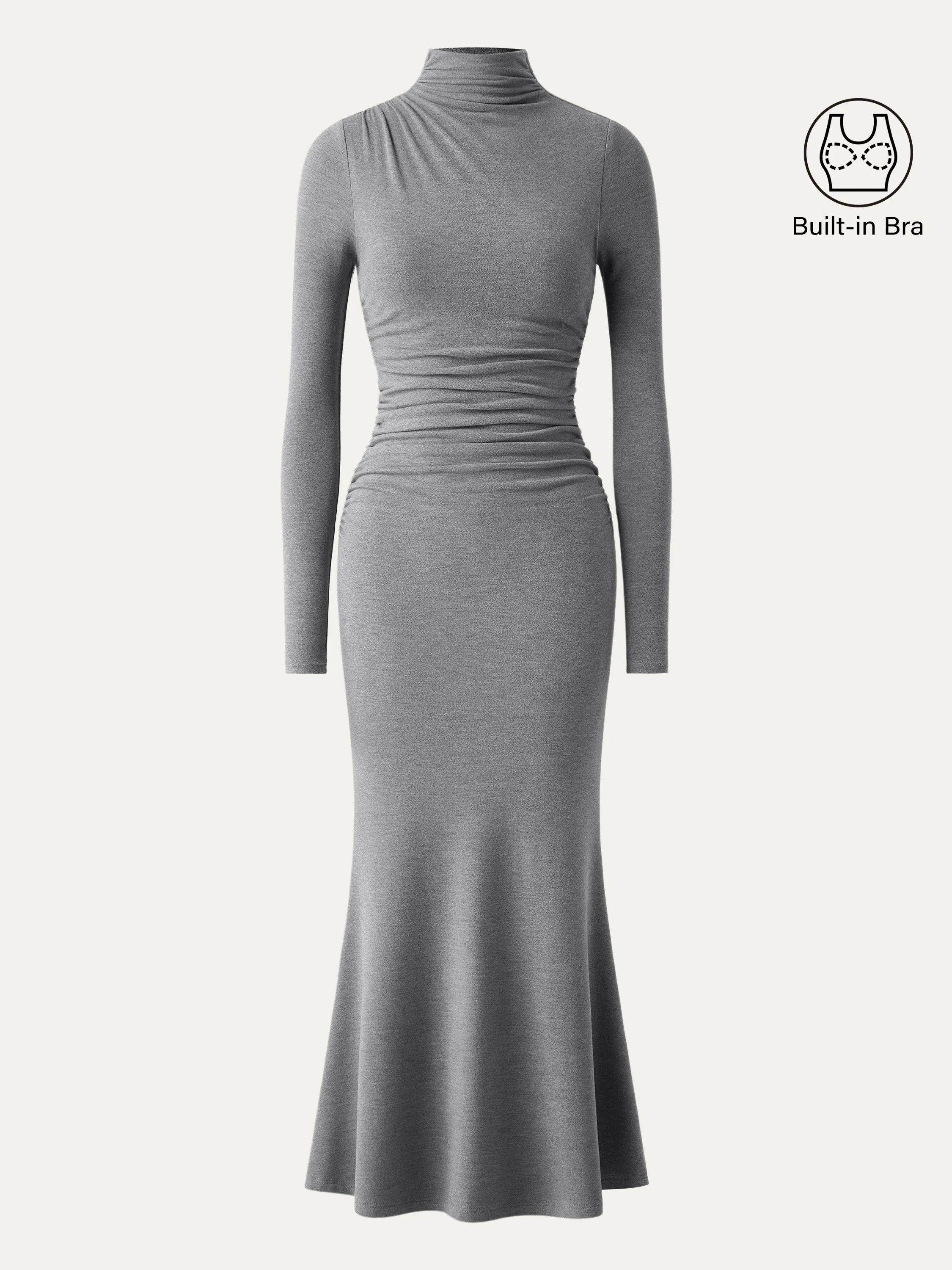 Mock Neck Asymmetrical Ruched Maxi Dress sold by ogl move product image thumbnail 3