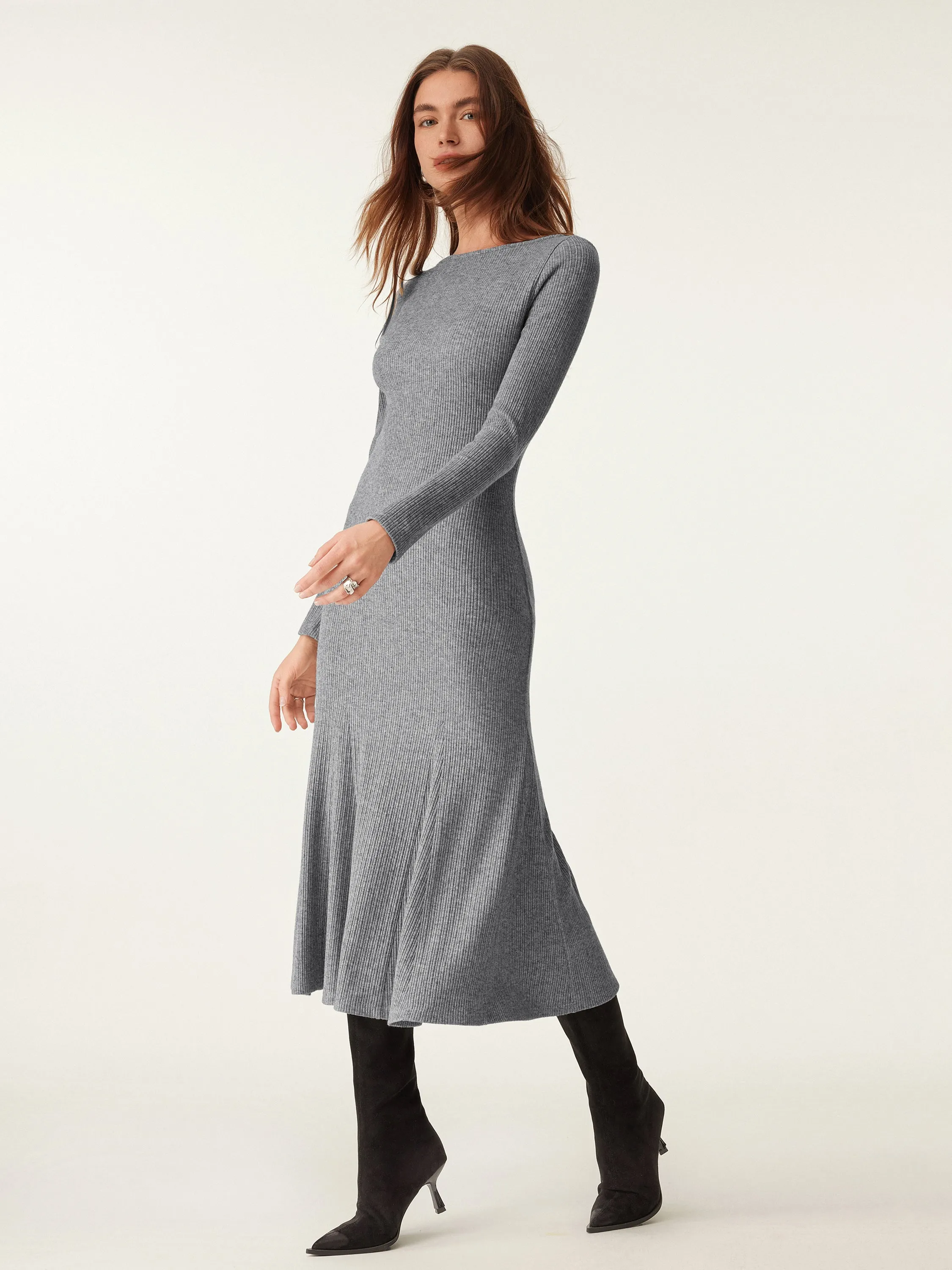 Boatneck Flare Midi Dress sold by ogl move product image thumbnail 5