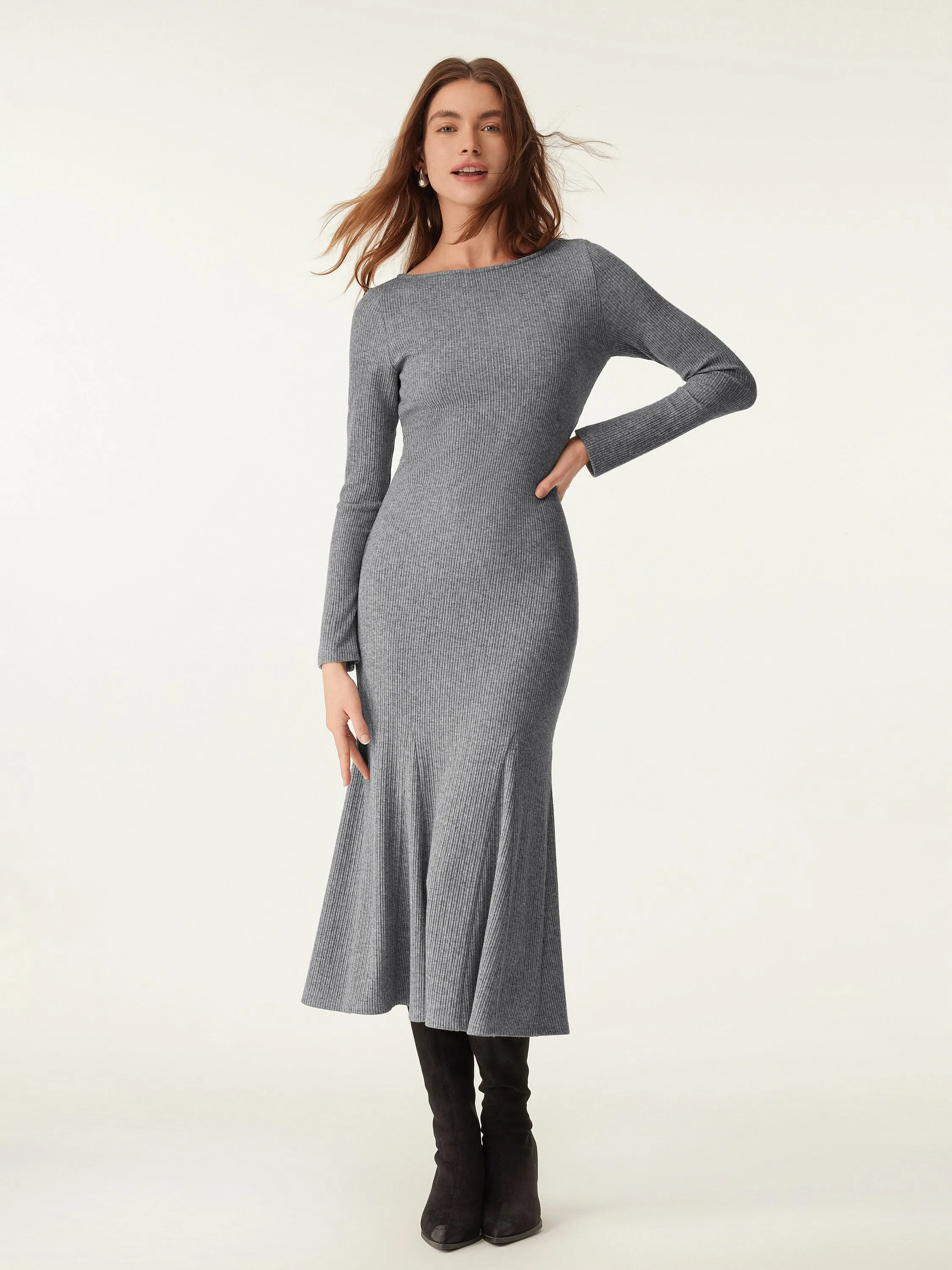 Boatneck Flare Midi Dress sold by ogl move