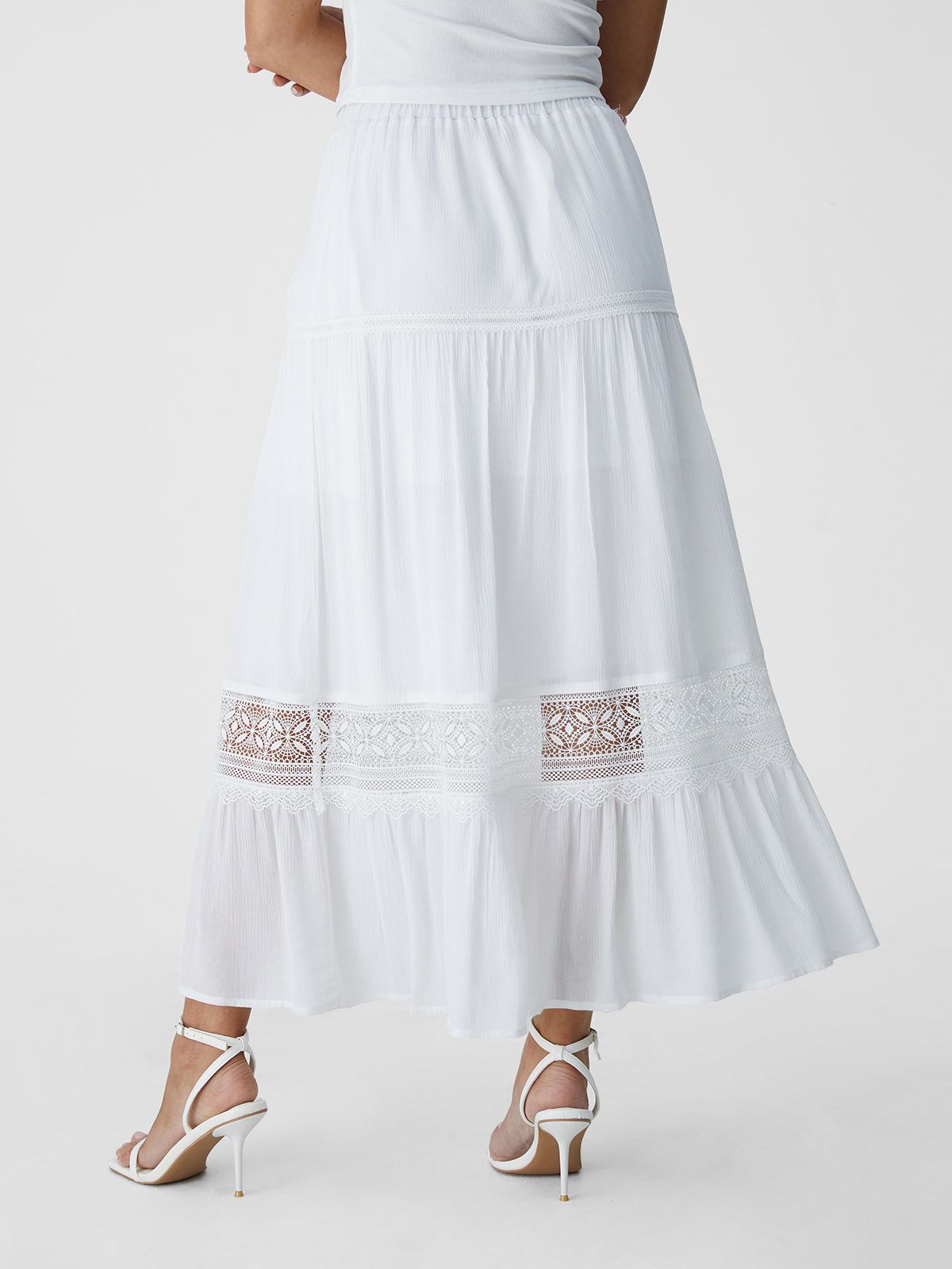 Lace Panel Elastic Waist Midi Skirt sold by ogl move product image thumbnail 5