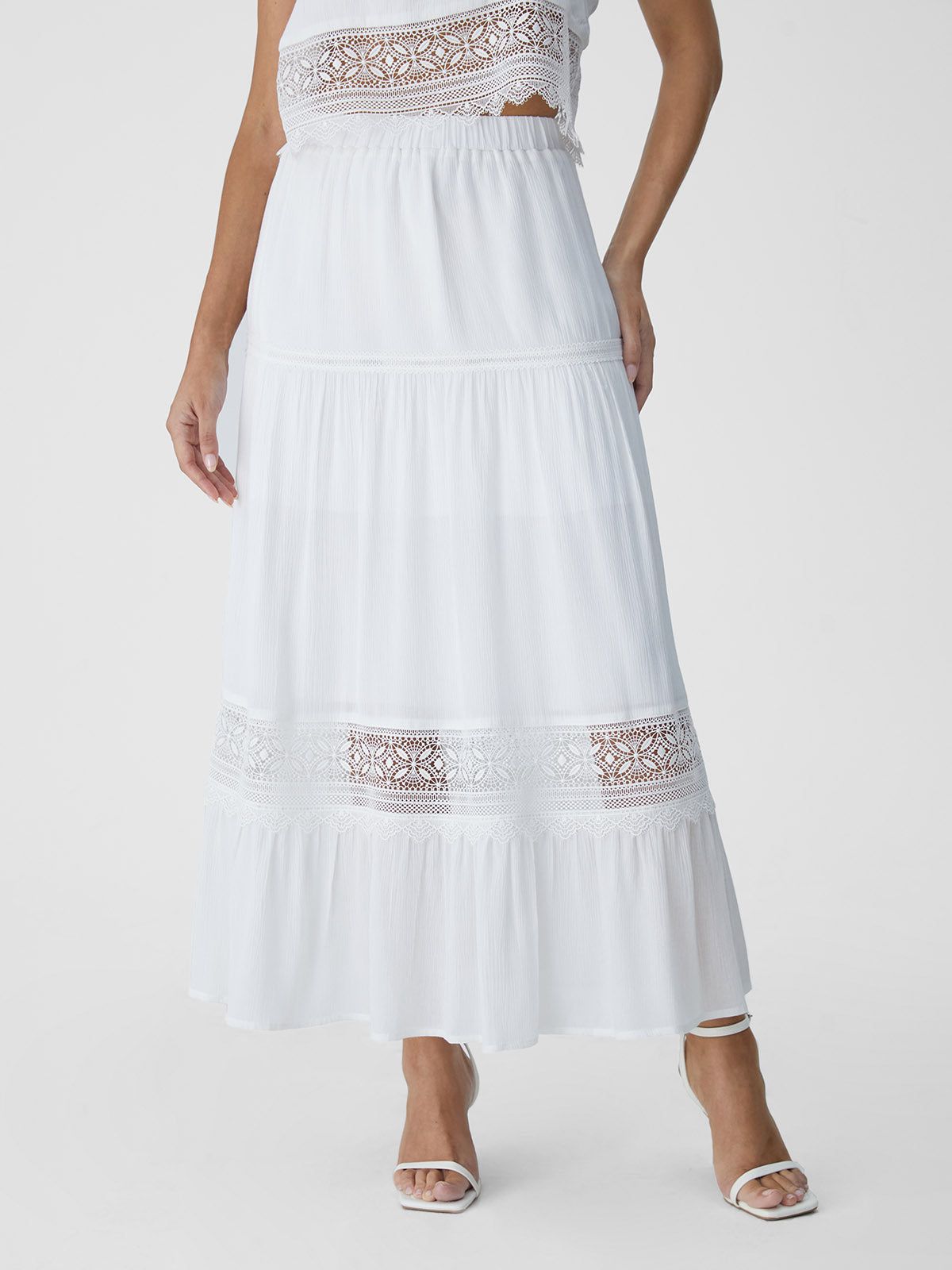 Lace Panel Elastic Waist Midi Skirt sold by ogl move