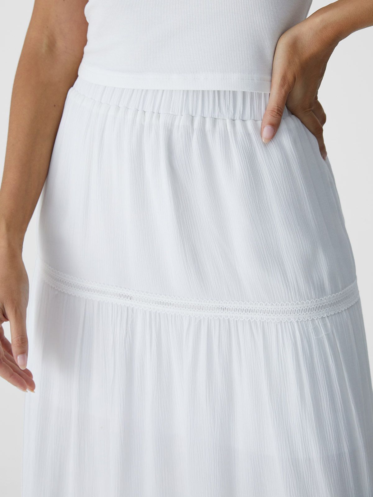 Lace Panel Elastic Waist Midi Skirt sold by ogl move product image thumbnail 6