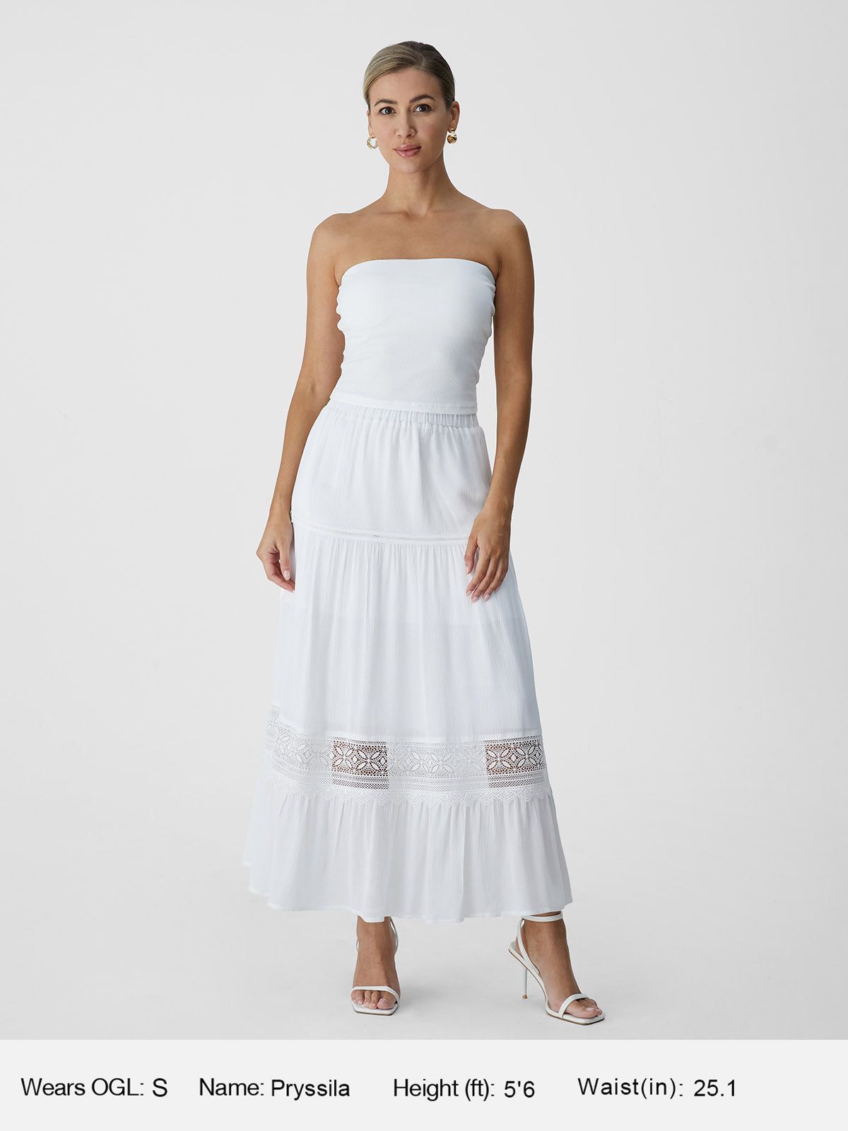 Lace Panel Elastic Waist Midi Skirt sold by ogl move product image thumbnail 3