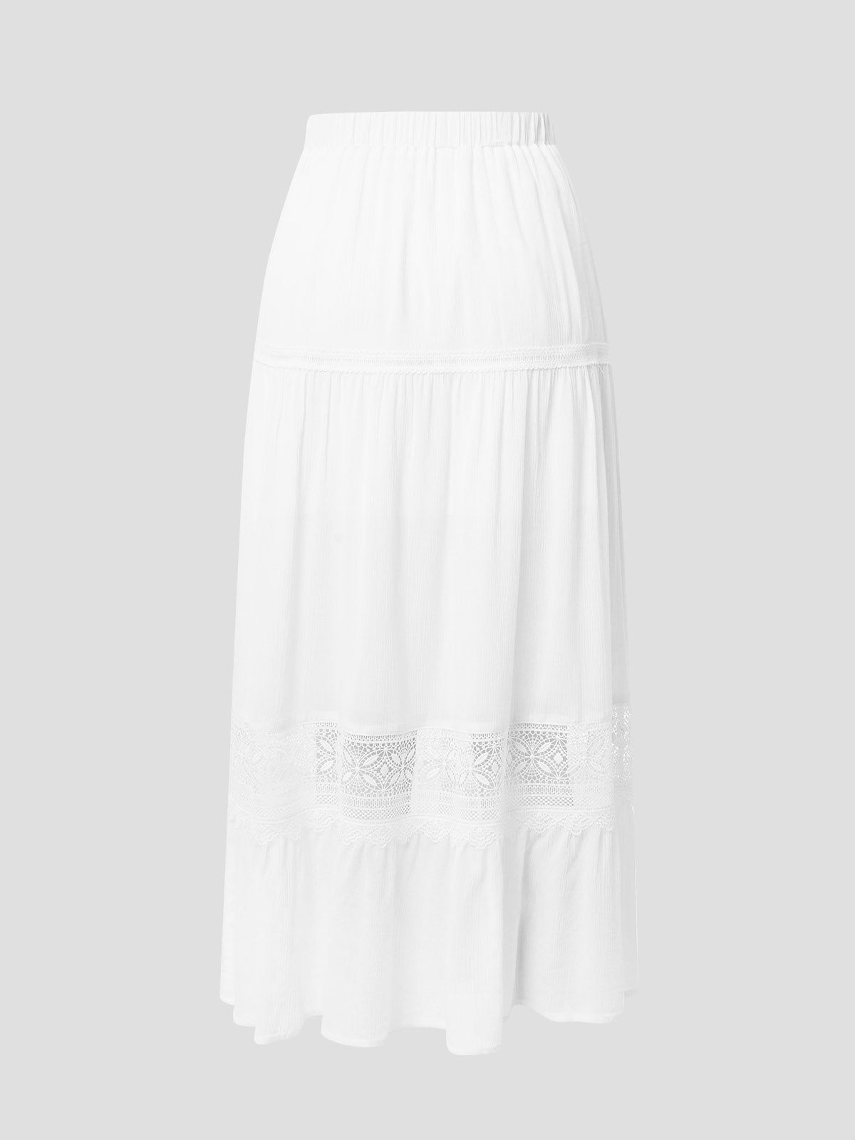 Lace Panel Elastic Waist Midi Skirt sold by ogl move product image thumbnail 2