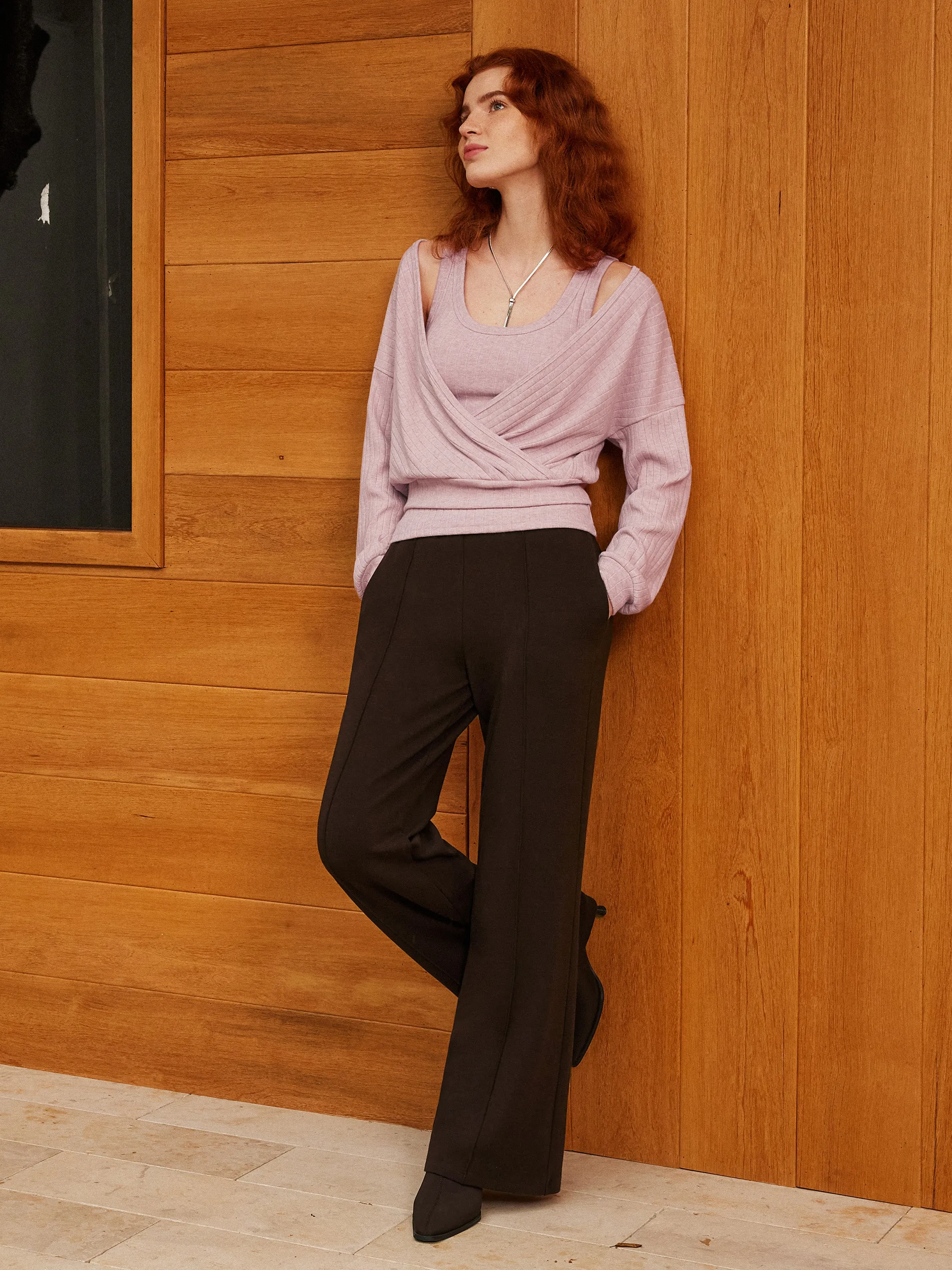3Pcs Set Scoop Brami Tank & Surplice Top & Pin-Tuck Pant sold by ogl move product image thumbnail 3