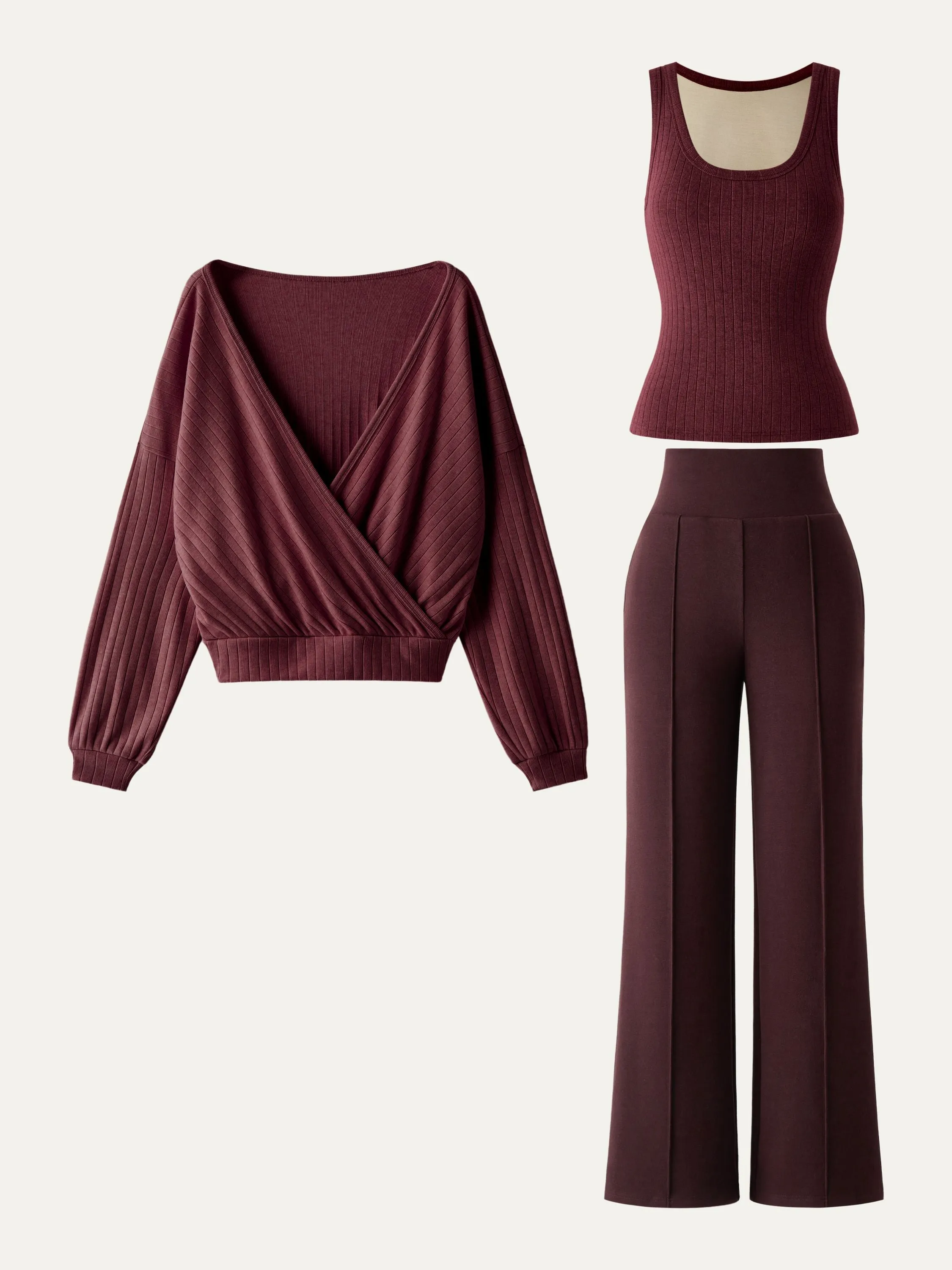3Pcs Set Scoop Brami Tank & Surplice Top & Pin-Tuck Pant sold by ogl move product image thumbnail 5