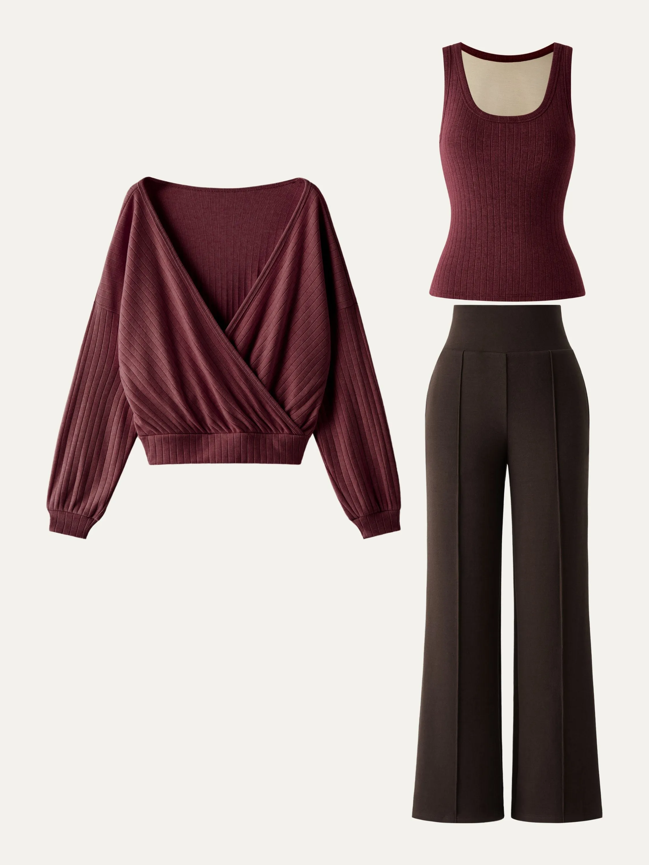 3Pcs Set Scoop Brami Tank & Surplice Top & Pin-Tuck Pant sold by ogl move product image thumbnail 2