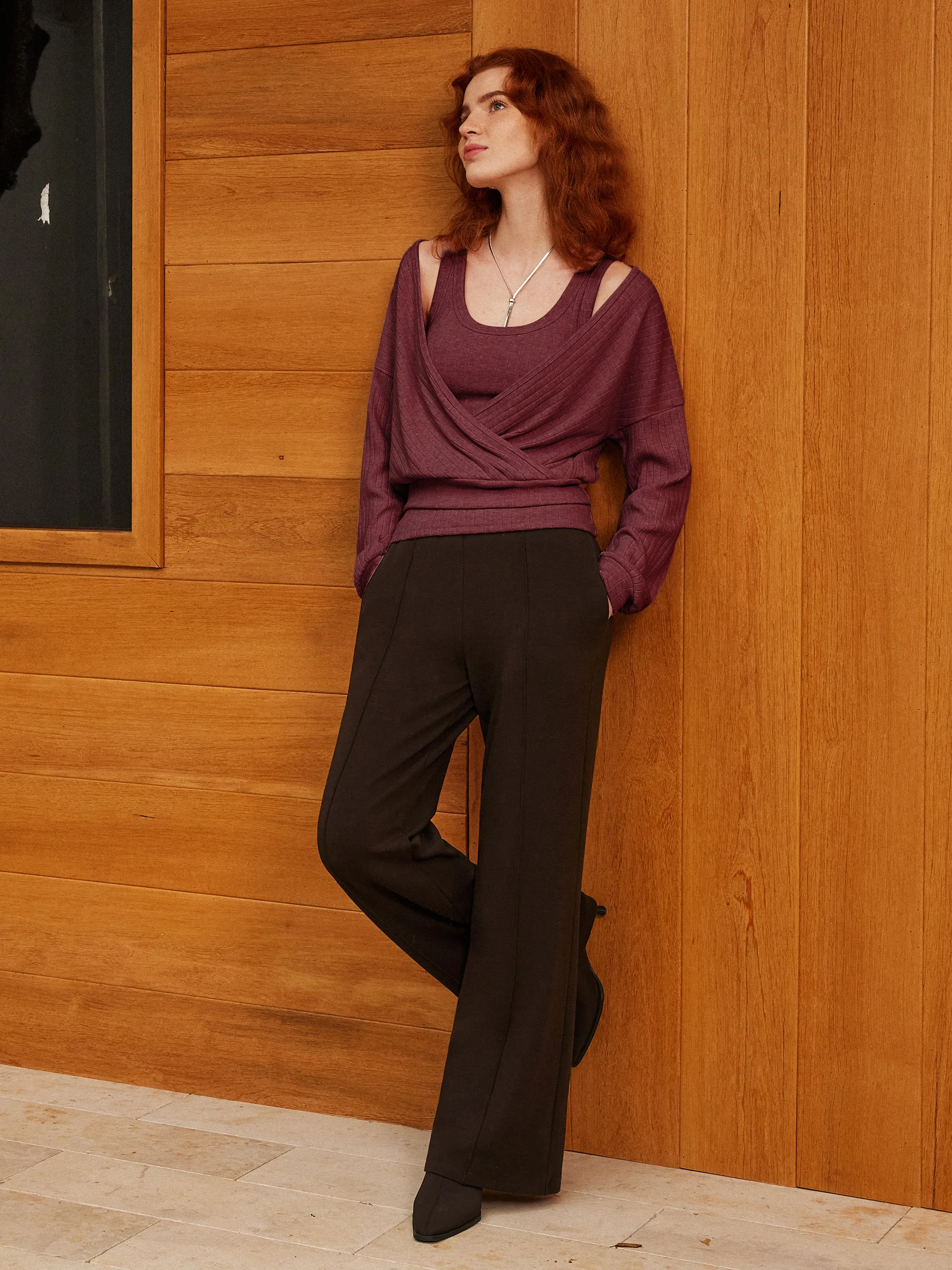 3Pcs Set Scoop Brami Tank & Surplice Top & Pin-Tuck Pant sold by ogl move