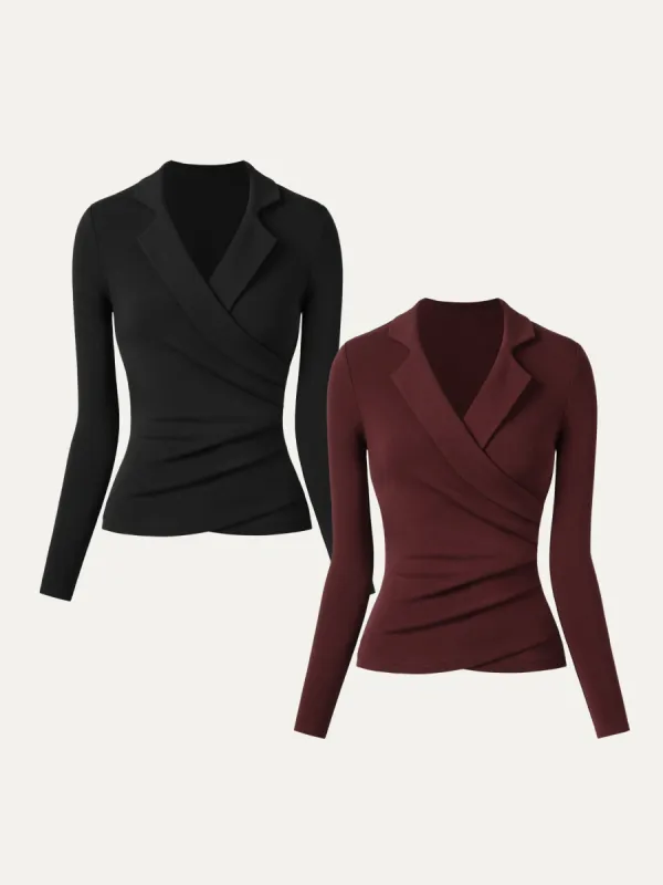 2Pcs Set Collared Surplice Top sold by OGLmove