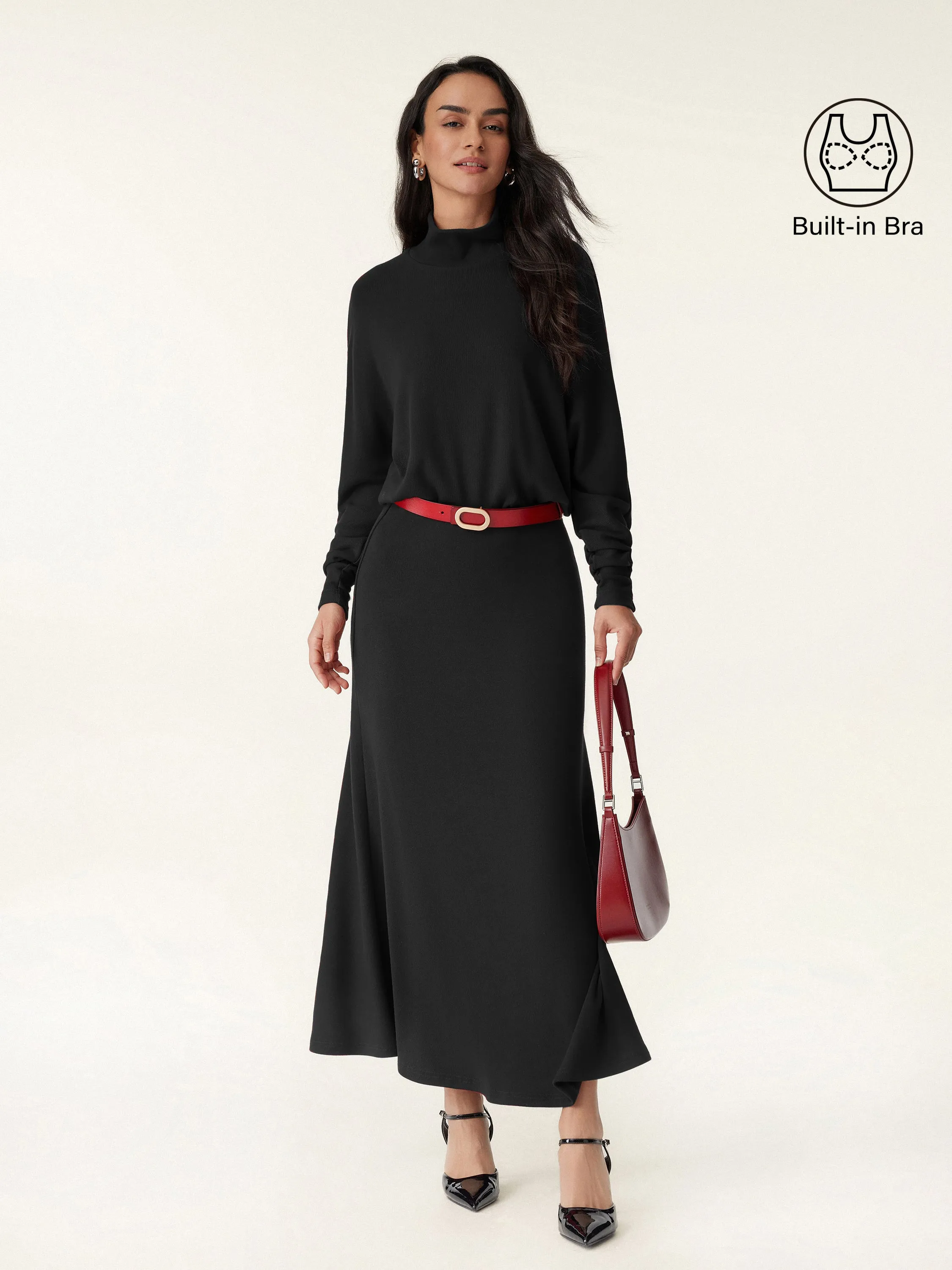2Pcs Set Mockneck Batwing Brami Top & Knit Midi Skirt sold by ogl move