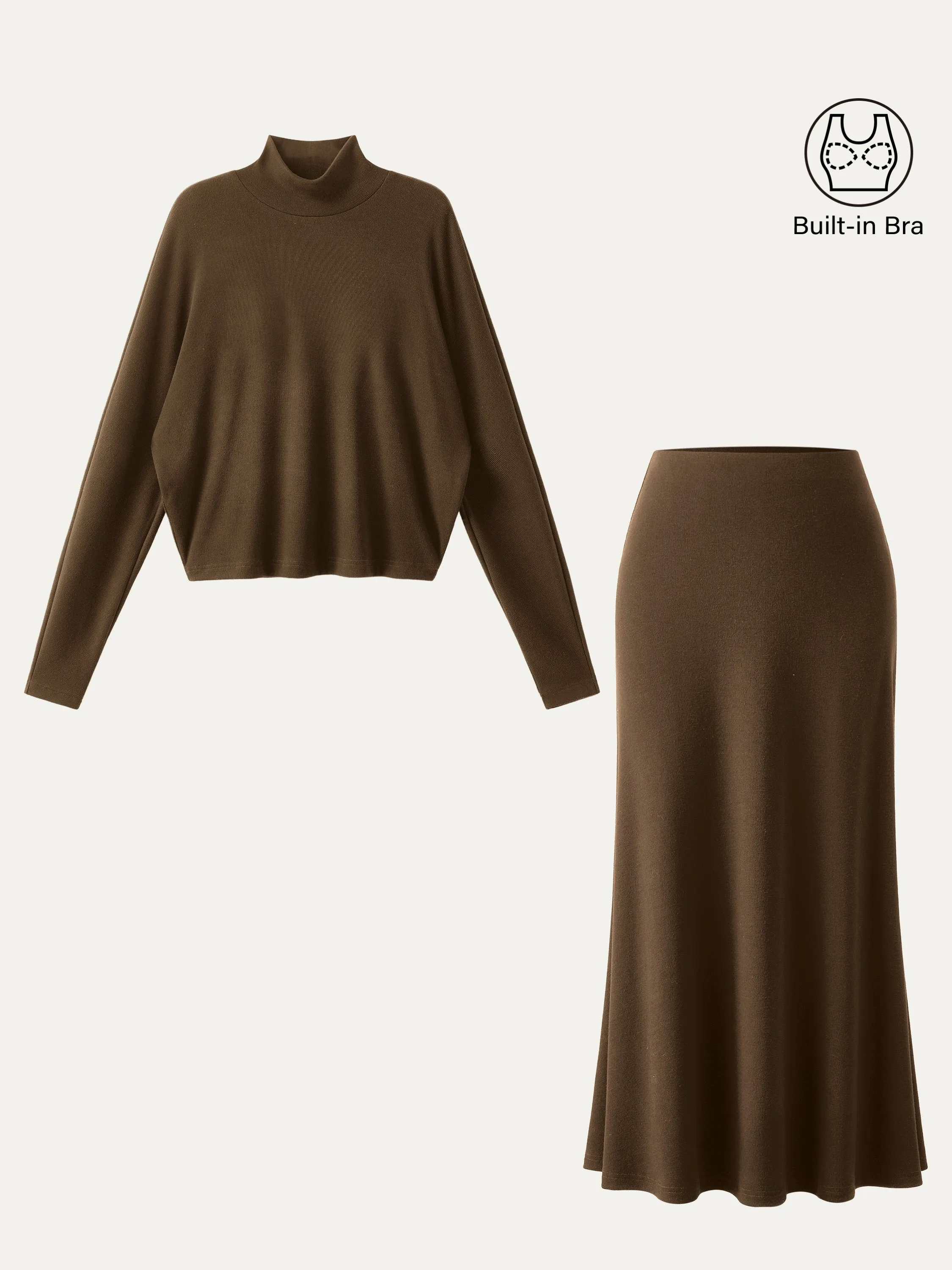 2Pcs Set Mockneck Batwing Brami Top & Knit Midi Skirt sold by ogl move product image thumbnail 4