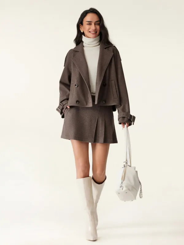 2Pcs Set Double Breasted Short Coat & Asymmetric Pleated Mini Skort sold by ogl move