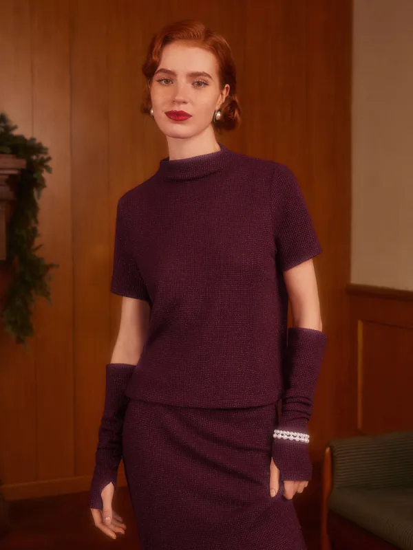 Shimmering Tinsel Mockneck Tee With Removable Sleeves made by ogl move