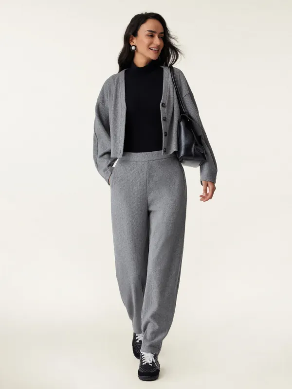 2Pcs Set V-neck Cardigan & Harem Pants Elastic Waistband sold by ogl move