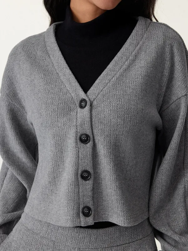Button-Down V-neck Cropped Cardigan sold by ogl move