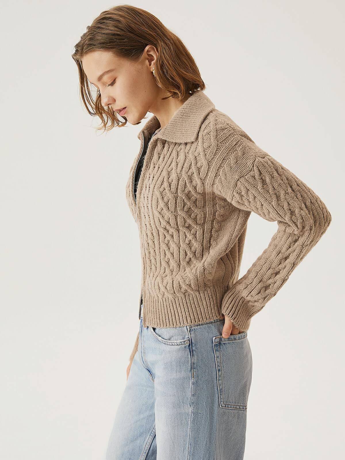 Cable Knit Zip-Up Cardigan sold by ogl move product image thumbnail 5