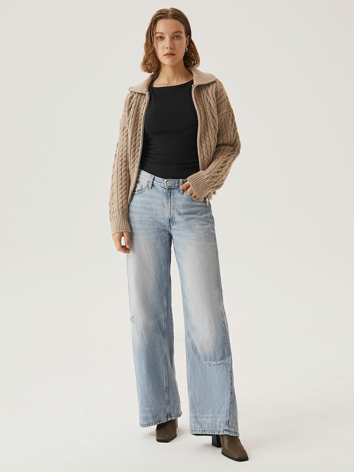 Cable Knit Zip-Up Cardigan sold by ogl move product image thumbnail 2