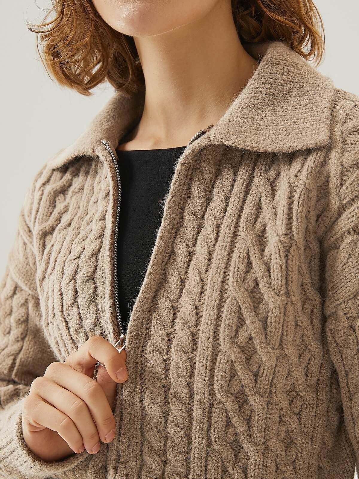 Cable Knit Zip-Up Cardigan sold by ogl move product image thumbnail 3