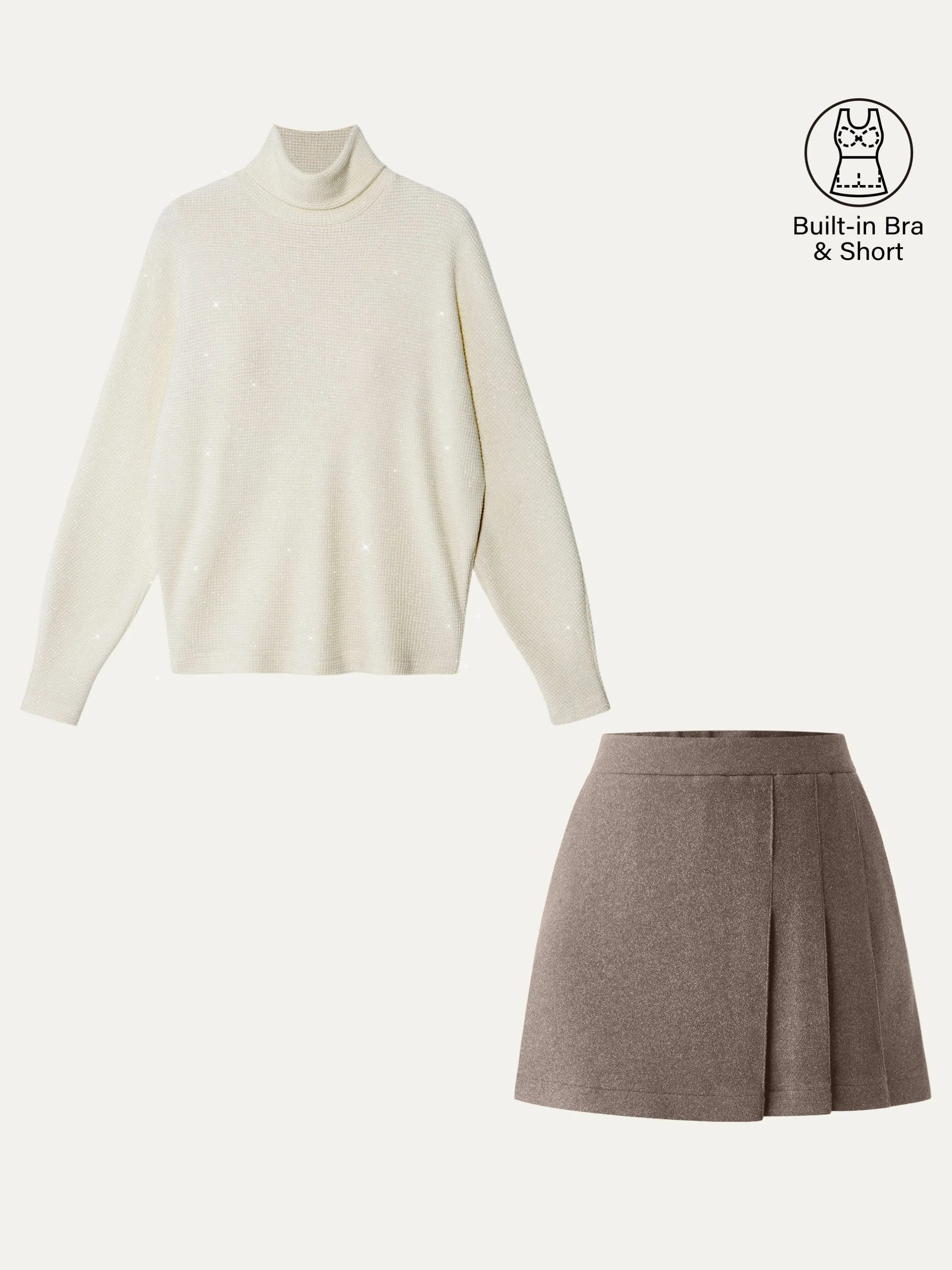 2Pcs Set Shimmering Turtleneck Brami Top & Pull-on Mini Skort sold by ogl move product image thumbnail 4