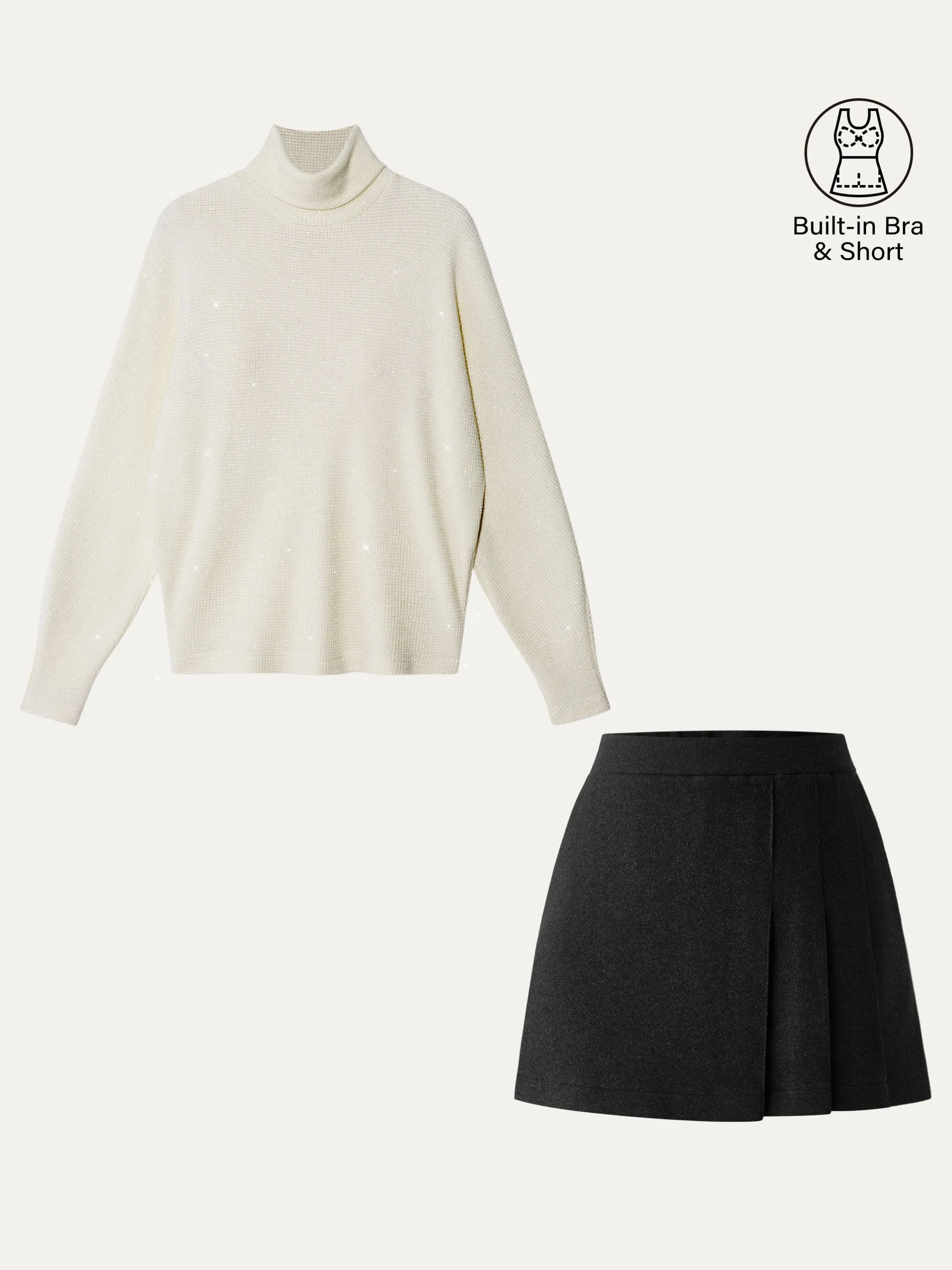 2Pcs Set Shimmering Turtleneck Brami Top & Pull-on Mini Skort sold by ogl move product image thumbnail 5