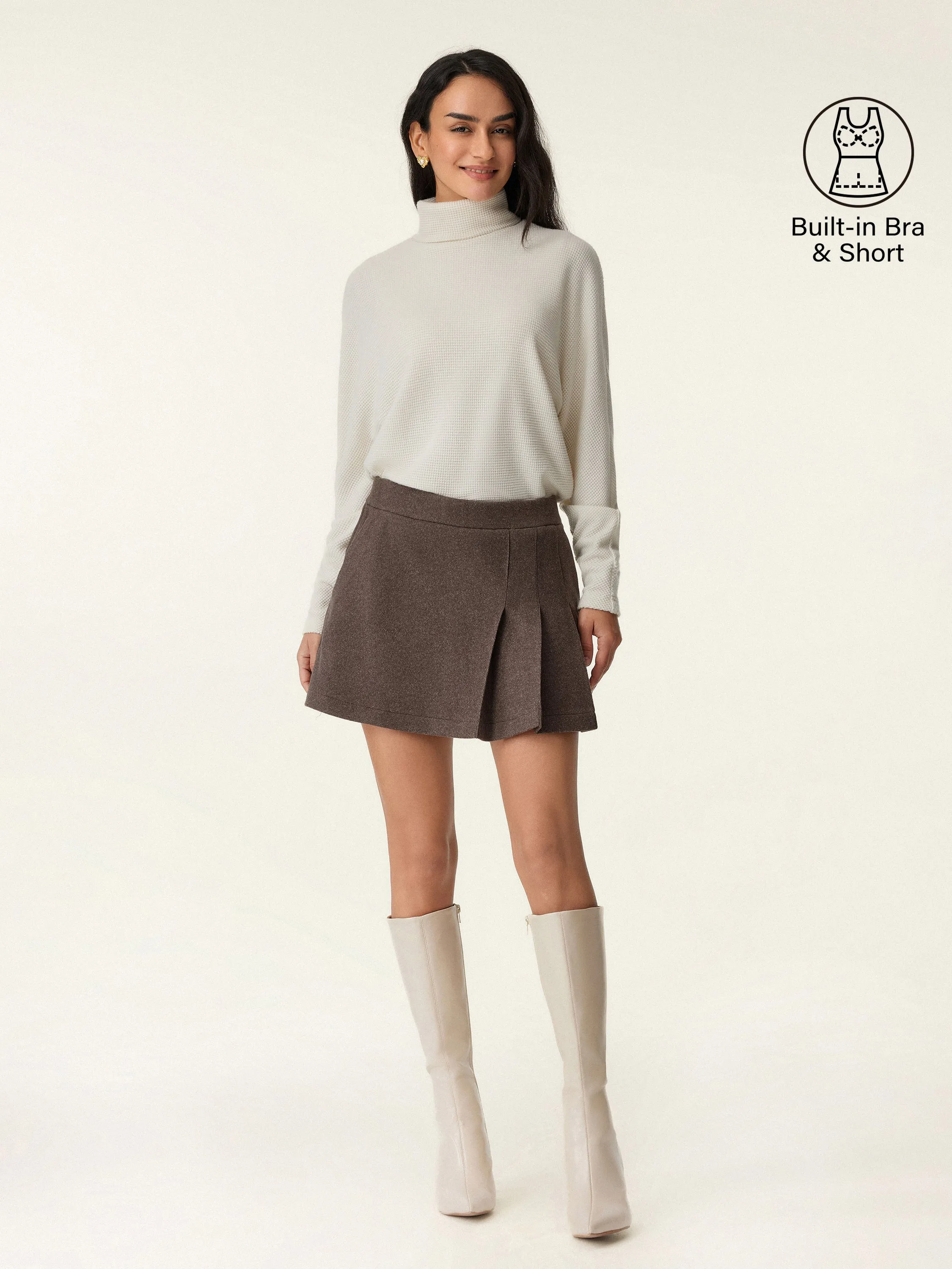 2Pcs Set Shimmering Turtleneck Brami Top & Pull-on Mini Skort sold by ogl move product image thumbnail 3
