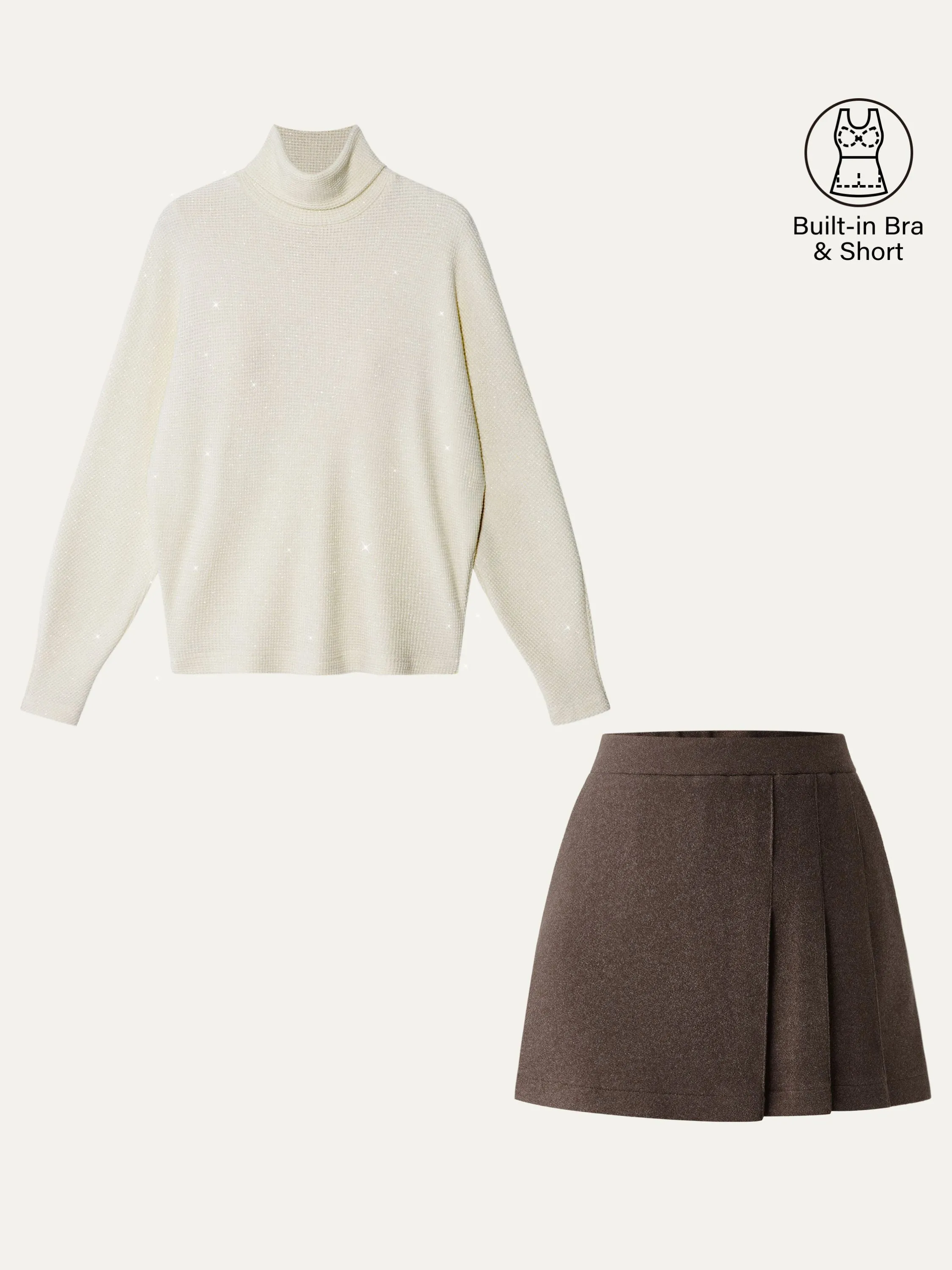 2Pcs Set Shimmering Turtleneck Brami Top & Pull-on Mini Skort sold by ogl move product image thumbnail 2
