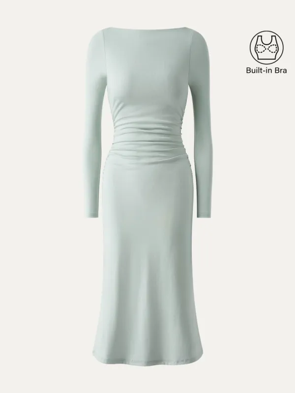 Boat Neck Ruched Light Cotton Brami Midi Dress sold by ogl move