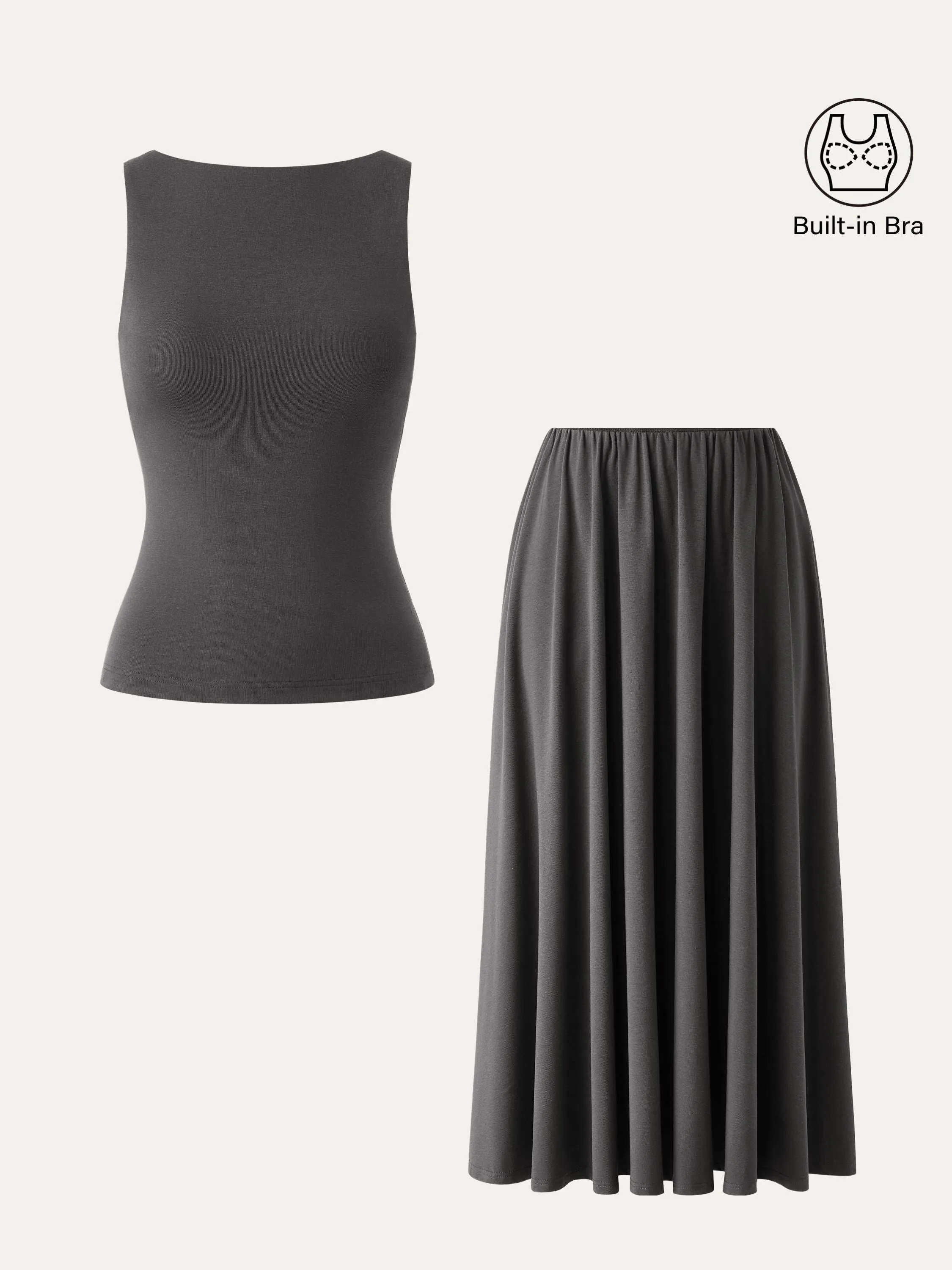 2Pcs Set Boatneck Brami Tank & Umbrella Maxi Skirt with Pockets sold by ogl move product image thumbnail 2
