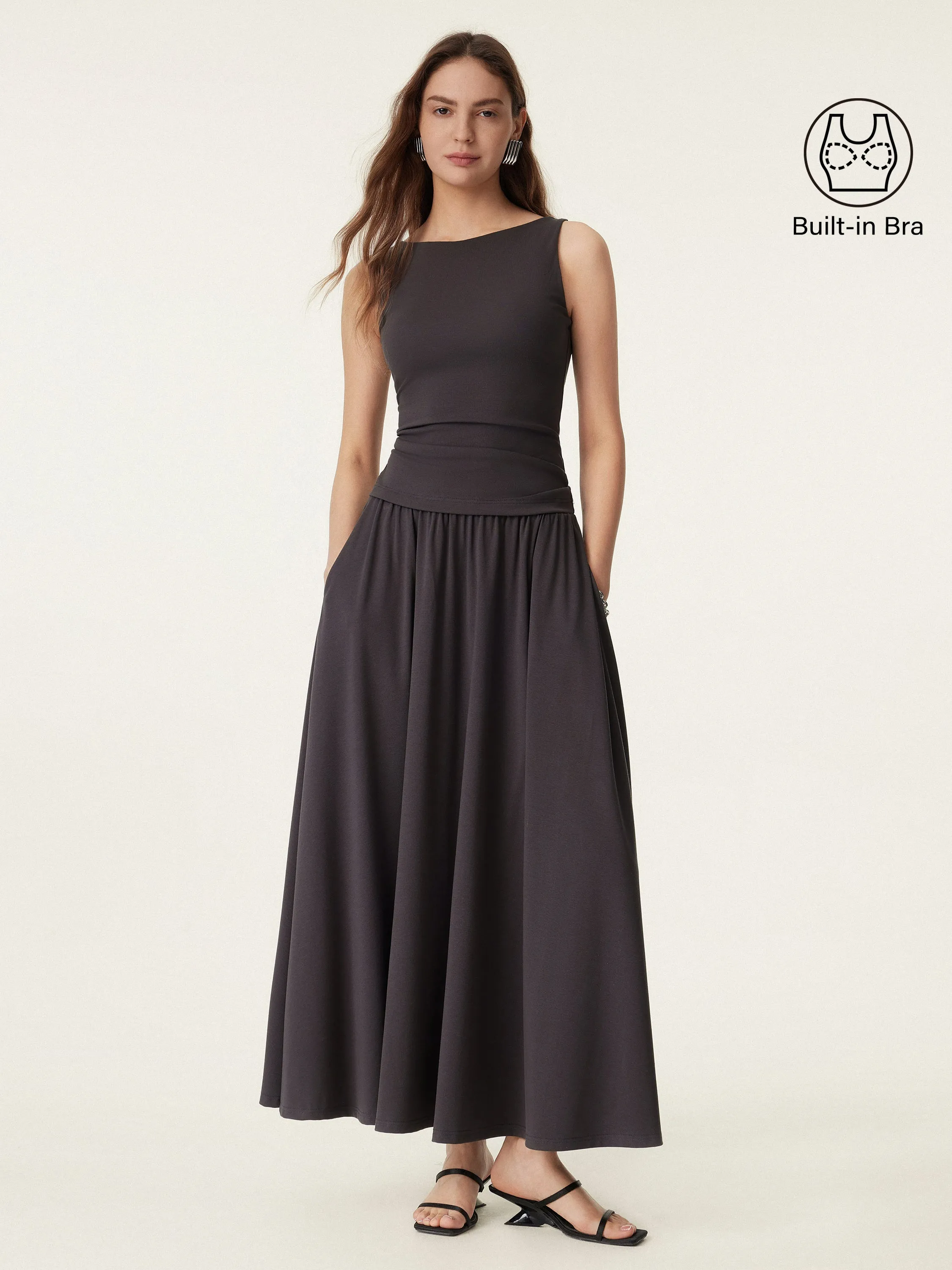 2Pcs Set Boatneck Brami Tank & Umbrella Maxi Skirt with Pockets sold by ogl move