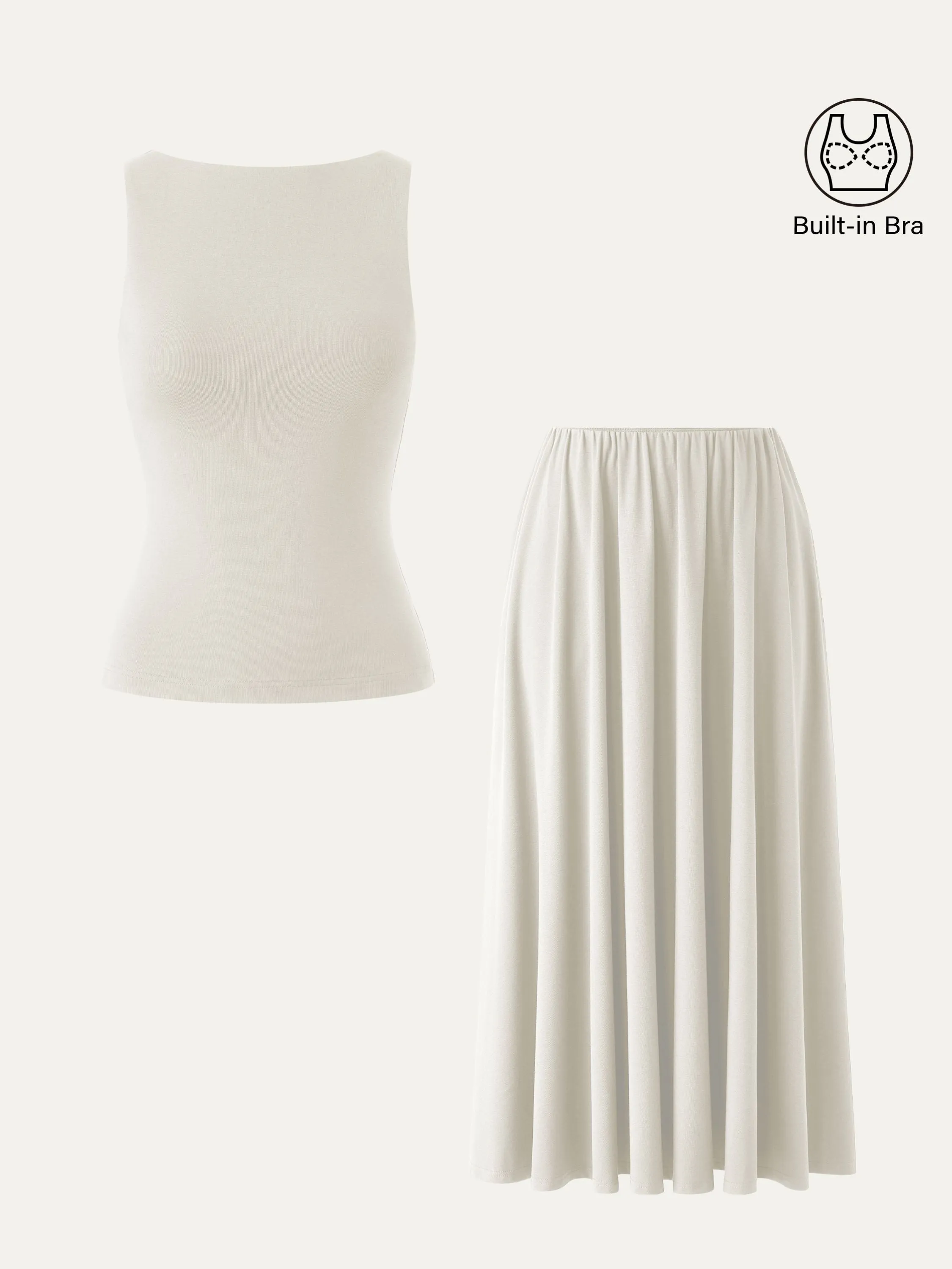 2Pcs Set Boatneck Brami Tank & Umbrella Maxi Skirt with Pockets sold by ogl move product image thumbnail 3