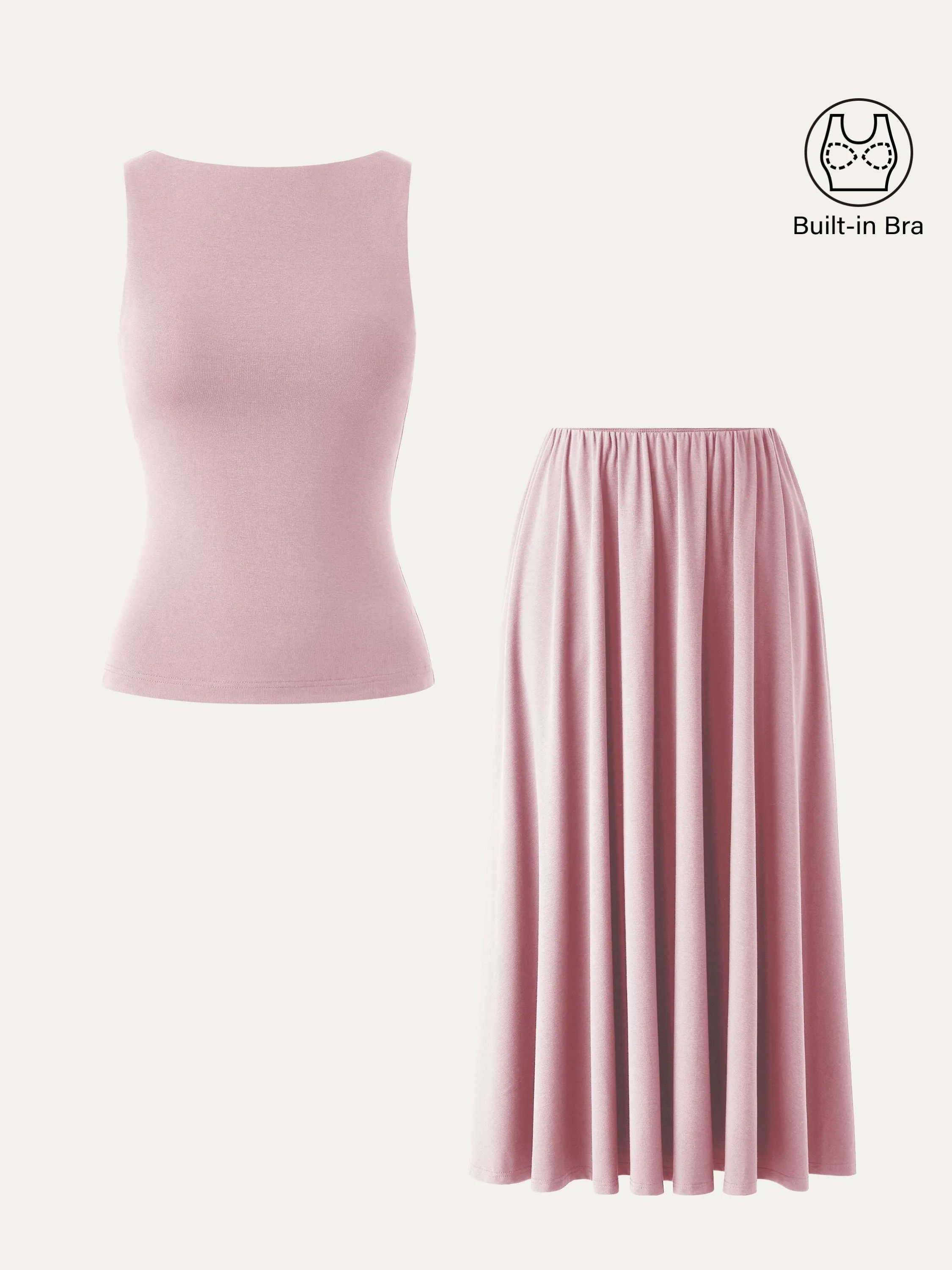 2Pcs Set Boatneck Brami Tank & Umbrella Maxi Skirt with Pockets sold by ogl move product image thumbnail 4