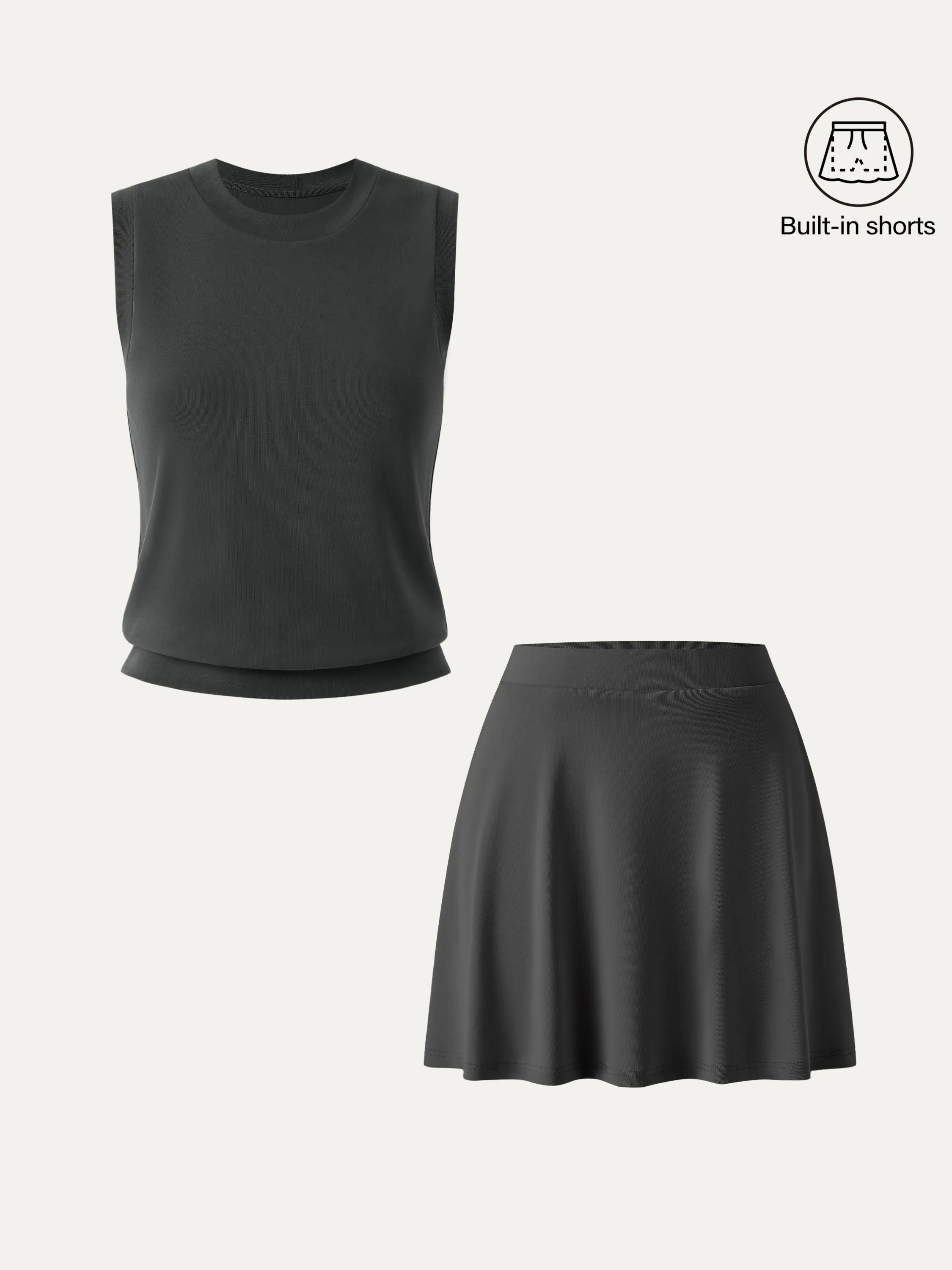 2Pcs Set Crewneck Sandwashed Tee & Mid Rise Mini Skirt with Pockets sold by ogl move product image thumbnail 2