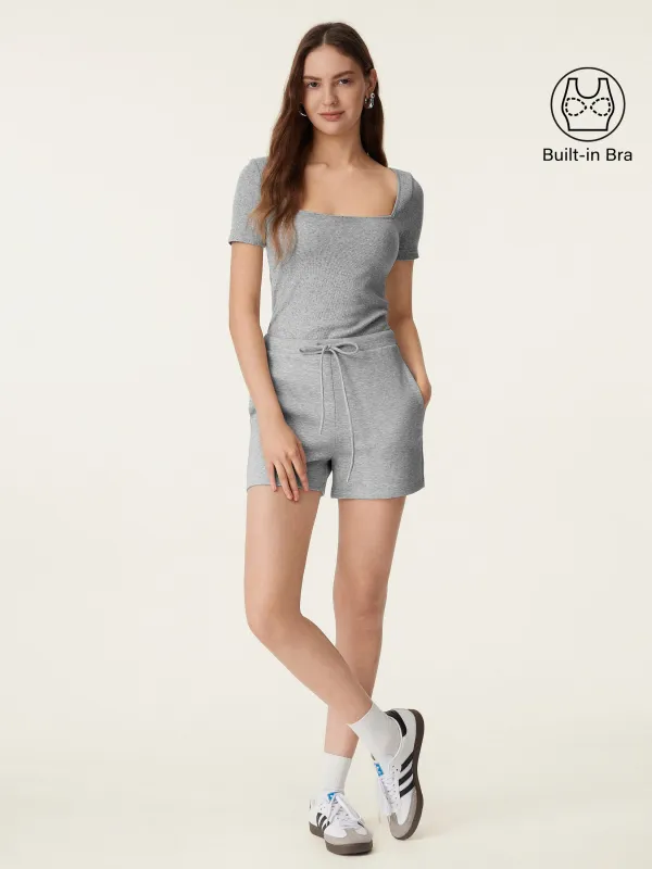 2Pcs Set Square Neck Cotton Brami & Mid Rise Pull-on Shorts sold by ogl move