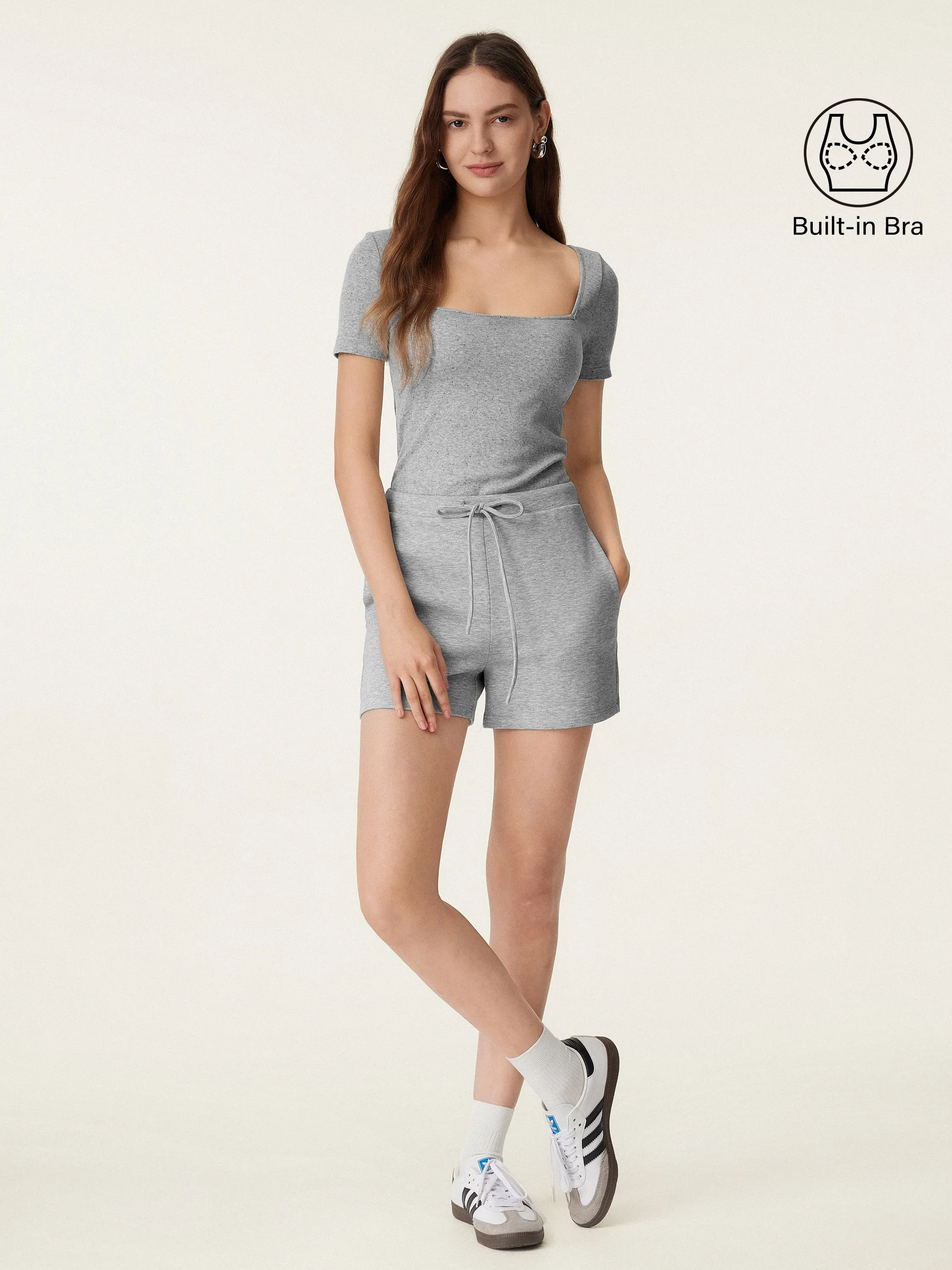 2Pcs Set Square Neck Cotton Brami & Mid Rise Pull-on Shorts sold by ogl move