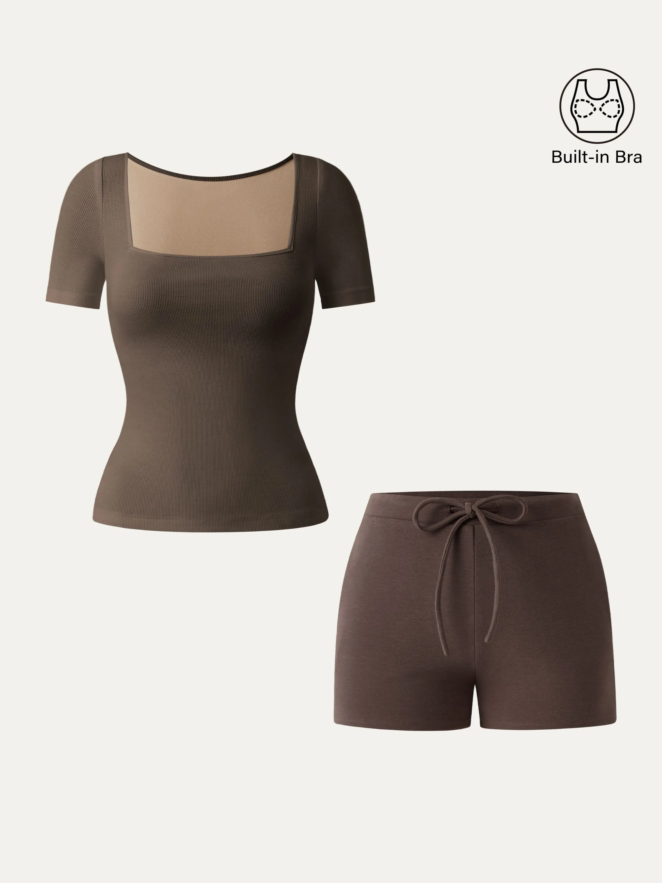 2Pcs Set Square Neck Cotton Brami & Mid Rise Pull-on Shorts sold by ogl move product image thumbnail 5