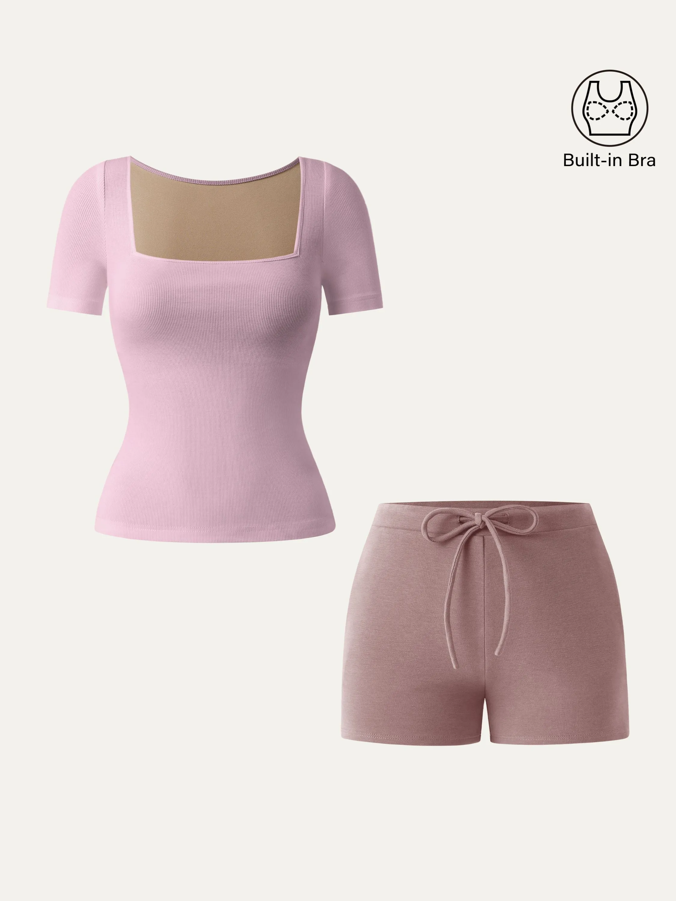 2Pcs Set Square Neck Cotton Brami & Mid Rise Pull-on Shorts sold by ogl move product image thumbnail 4